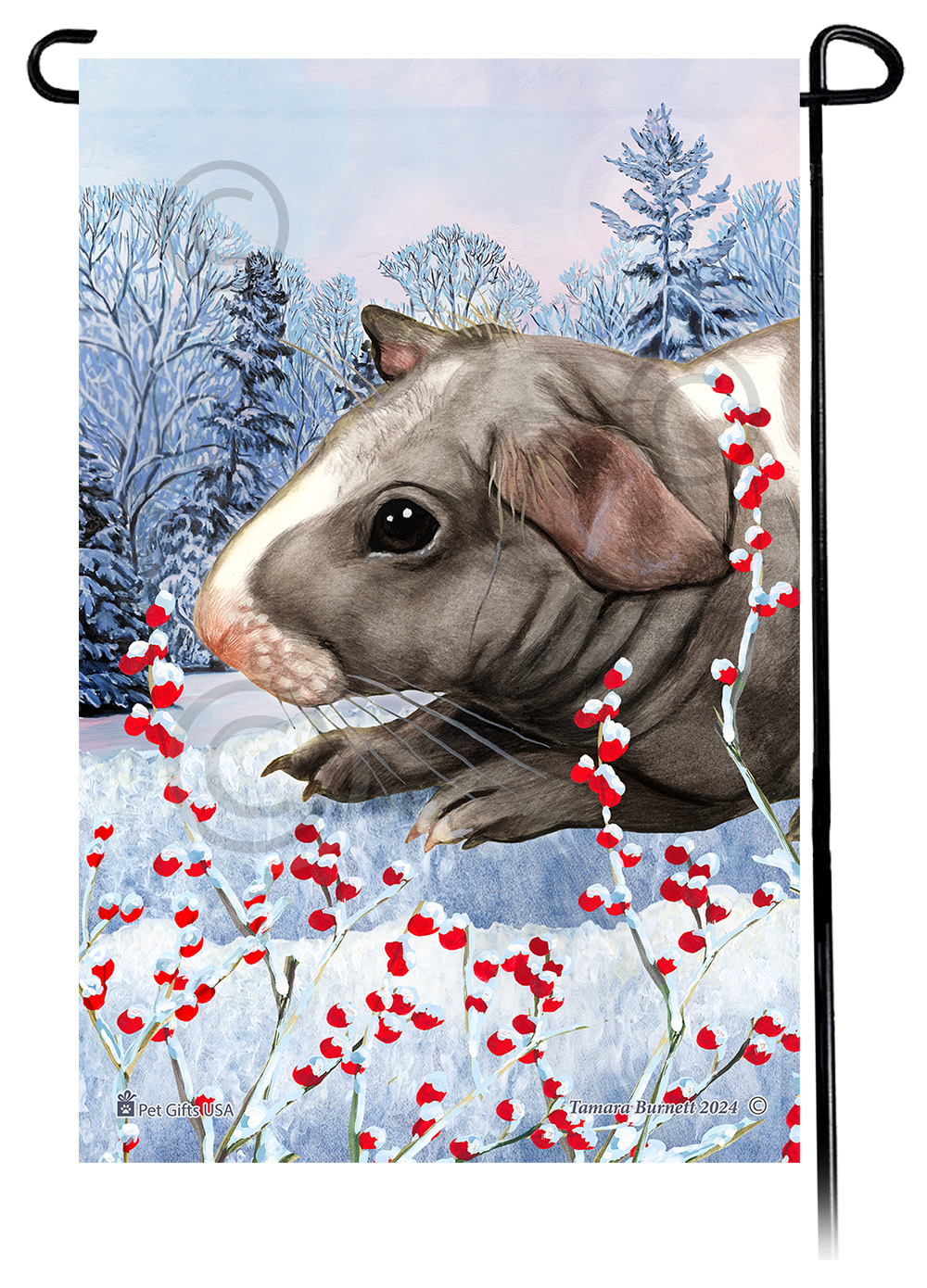 Skinny Hairless Guinea Pig - Winterberries Garden Flag