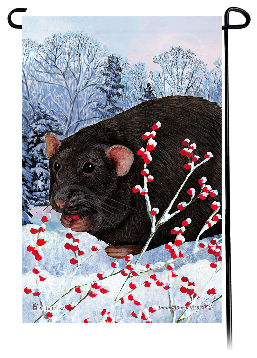 Light Grey Solid Rat (Black) - Winterberries Garden Flag
