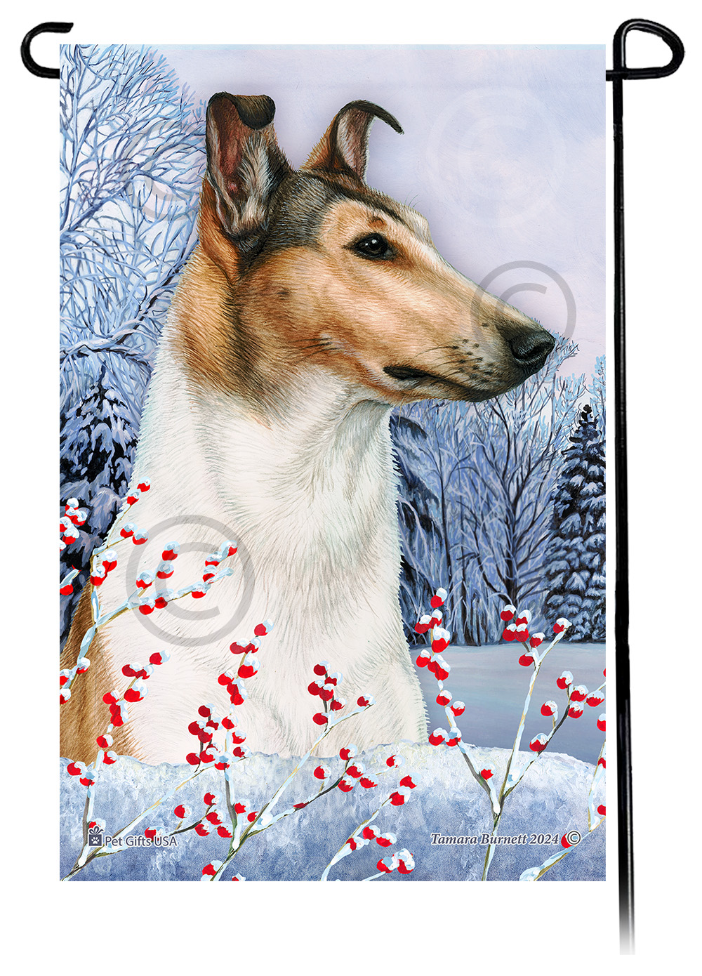 Smooth Collie (Sable And White) - Winterberries Garden Flag