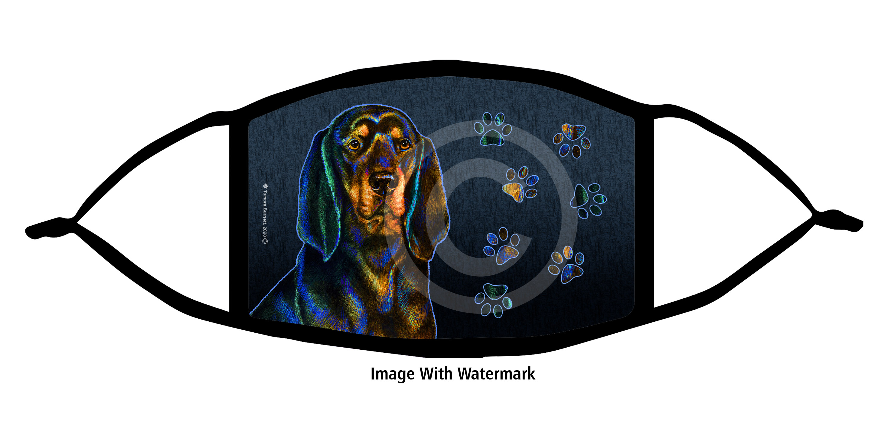 Coonhound Black & Tan Funky Pups Cloth Face Mask Image