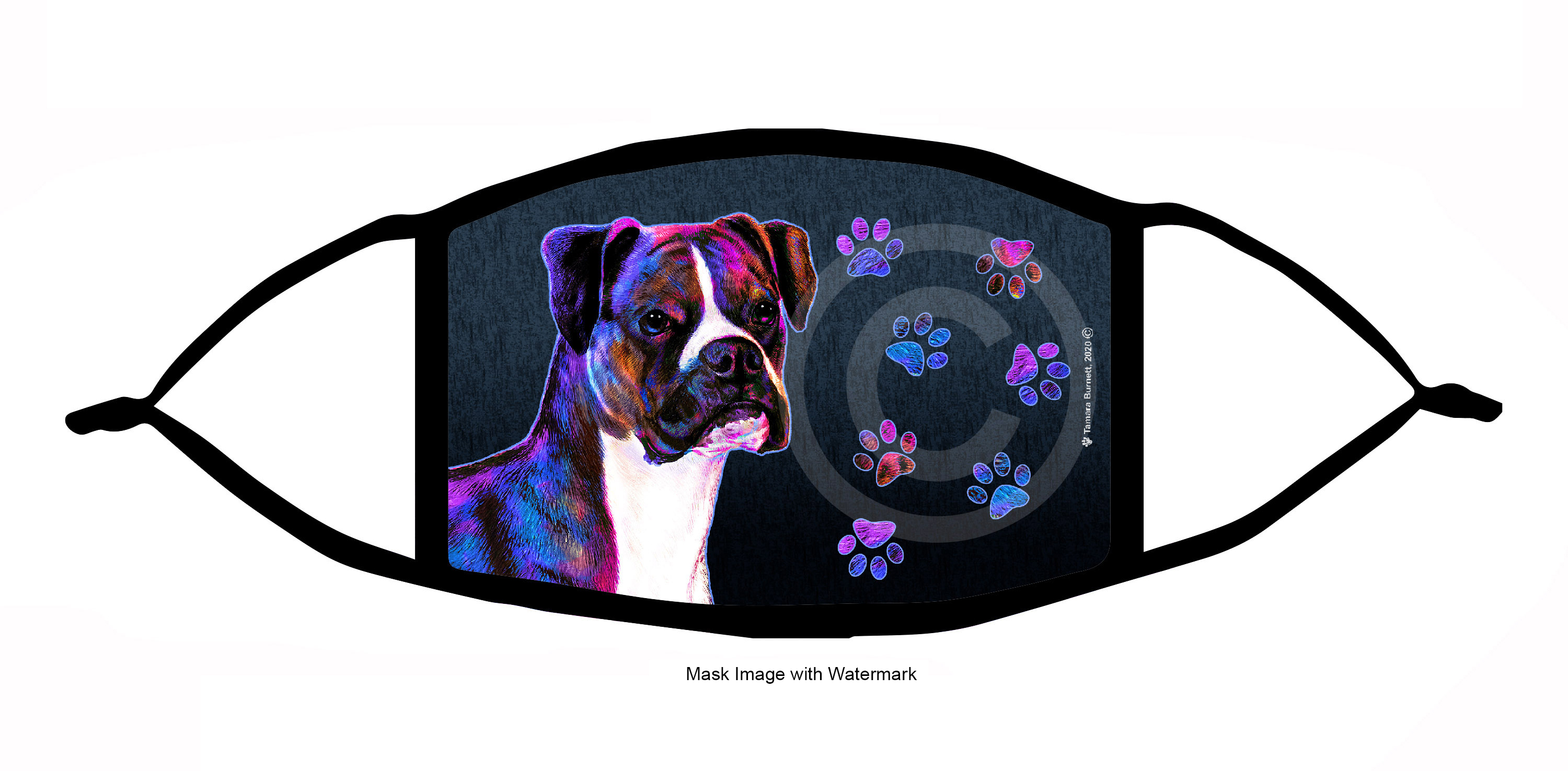 Boxer (Fawn and White Drop Ears) Funky Pups Cloth Face Mask Image
