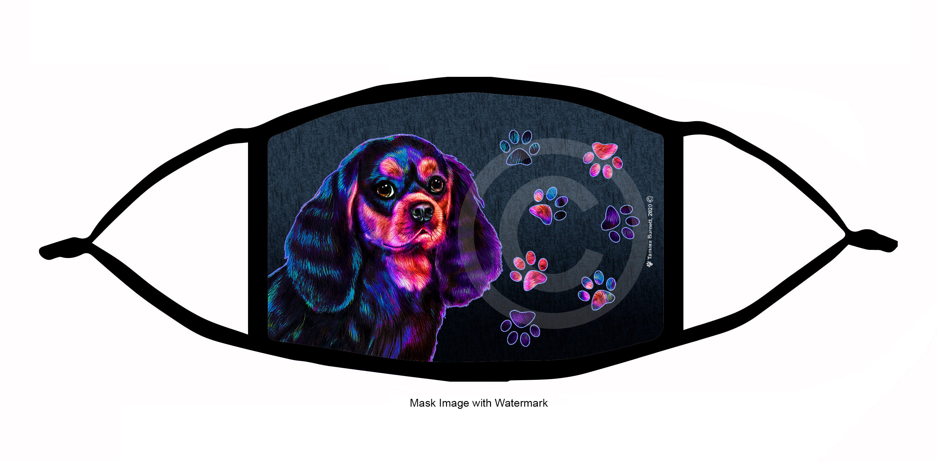 Cavalier King Charles Spaniel (Black and Tan) Funky Pups Cloth Face Mask Image Cavalier King Charles Spaniel (Black and Tan) Funky Pups Cloth Face Mask Image