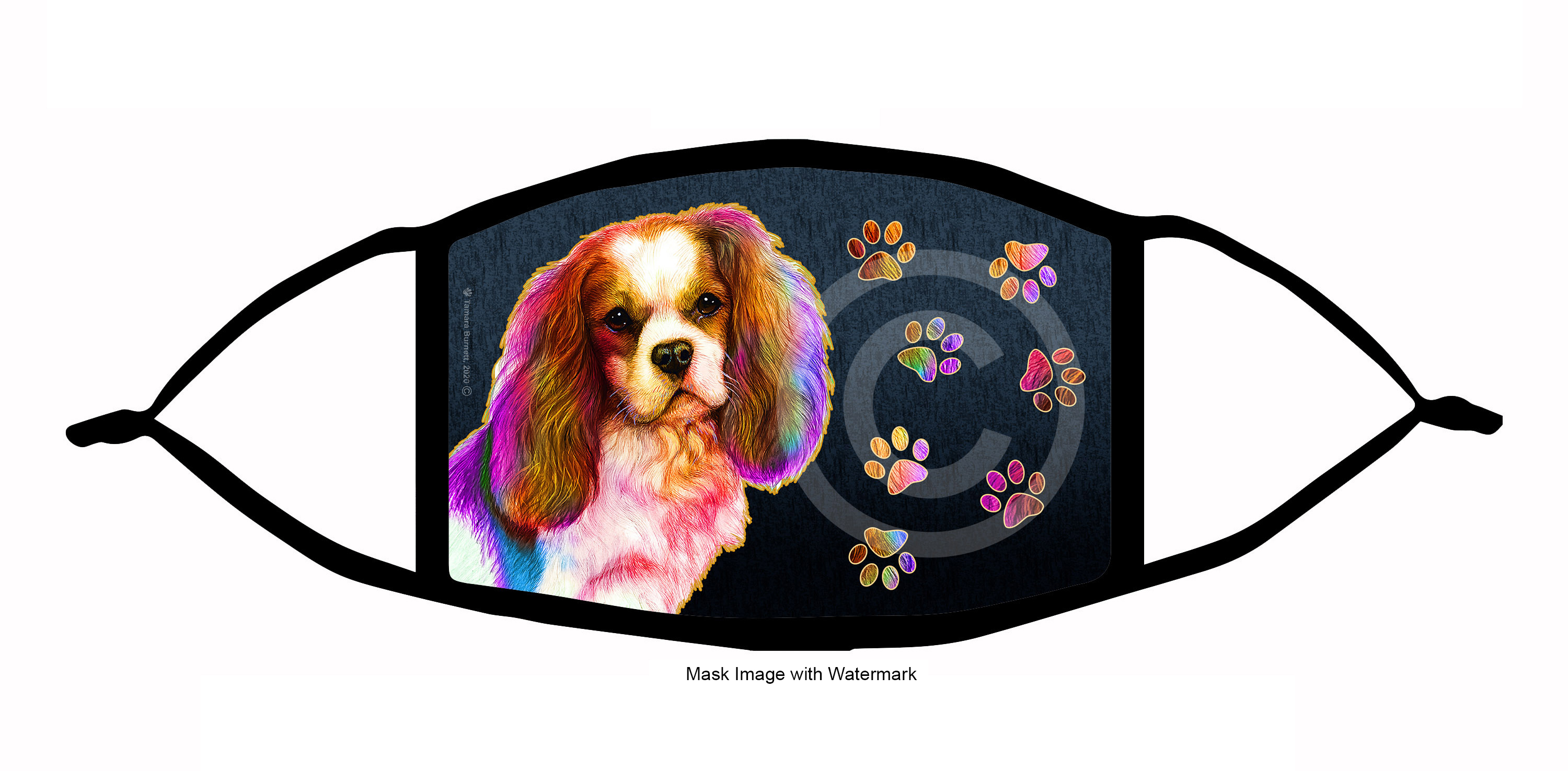 Cavalier King Charles Spaniel (Blenheim) Funky Pups Cloth Face Mask Image Cavalier King Charles Spaniel (Blenheim) Funky Pups Cloth Face Mask Image