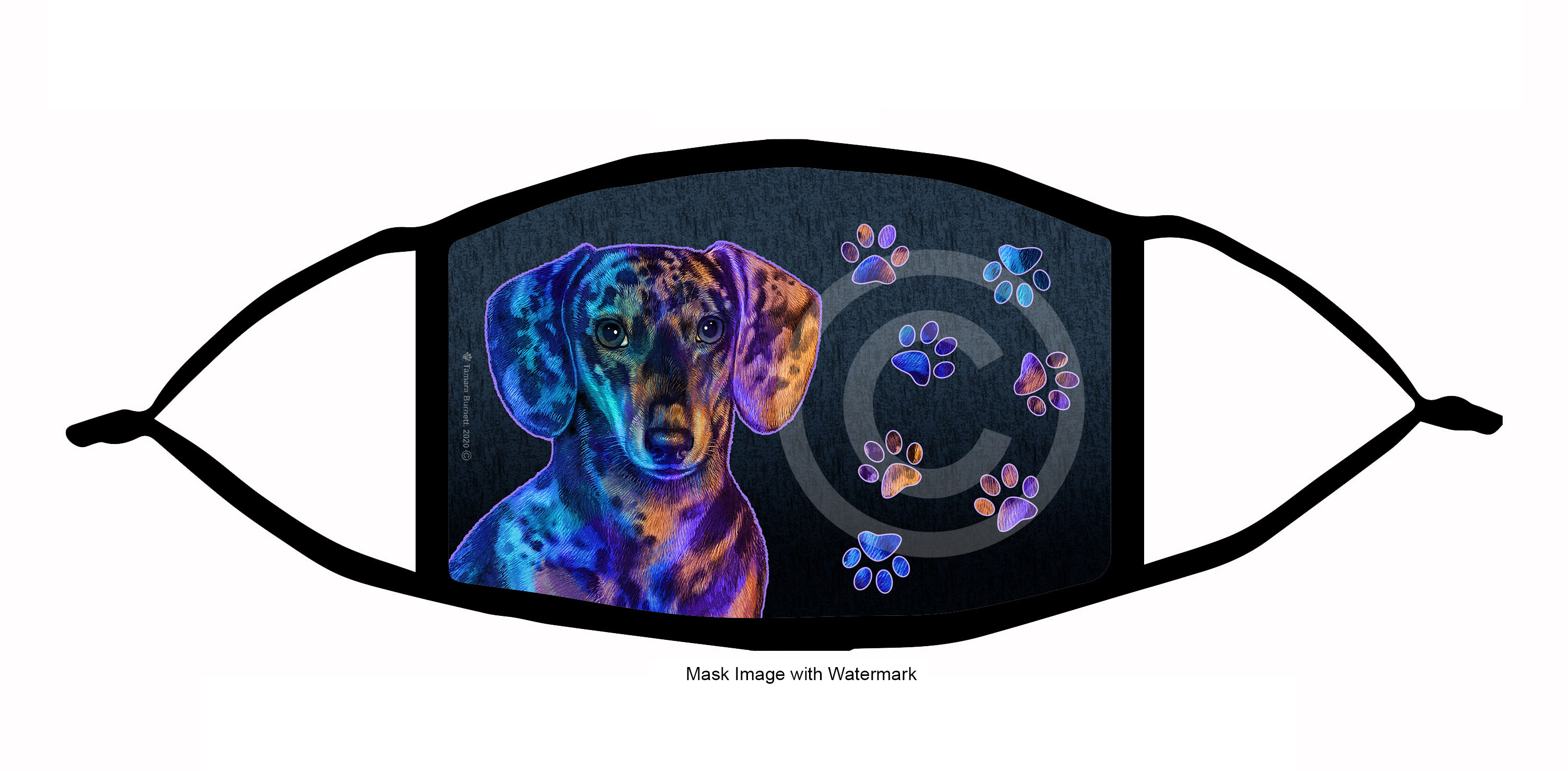 Dachshund (Smooth Chocolate and Tan Dapple) Funky Pups Cloth Face Mask Image