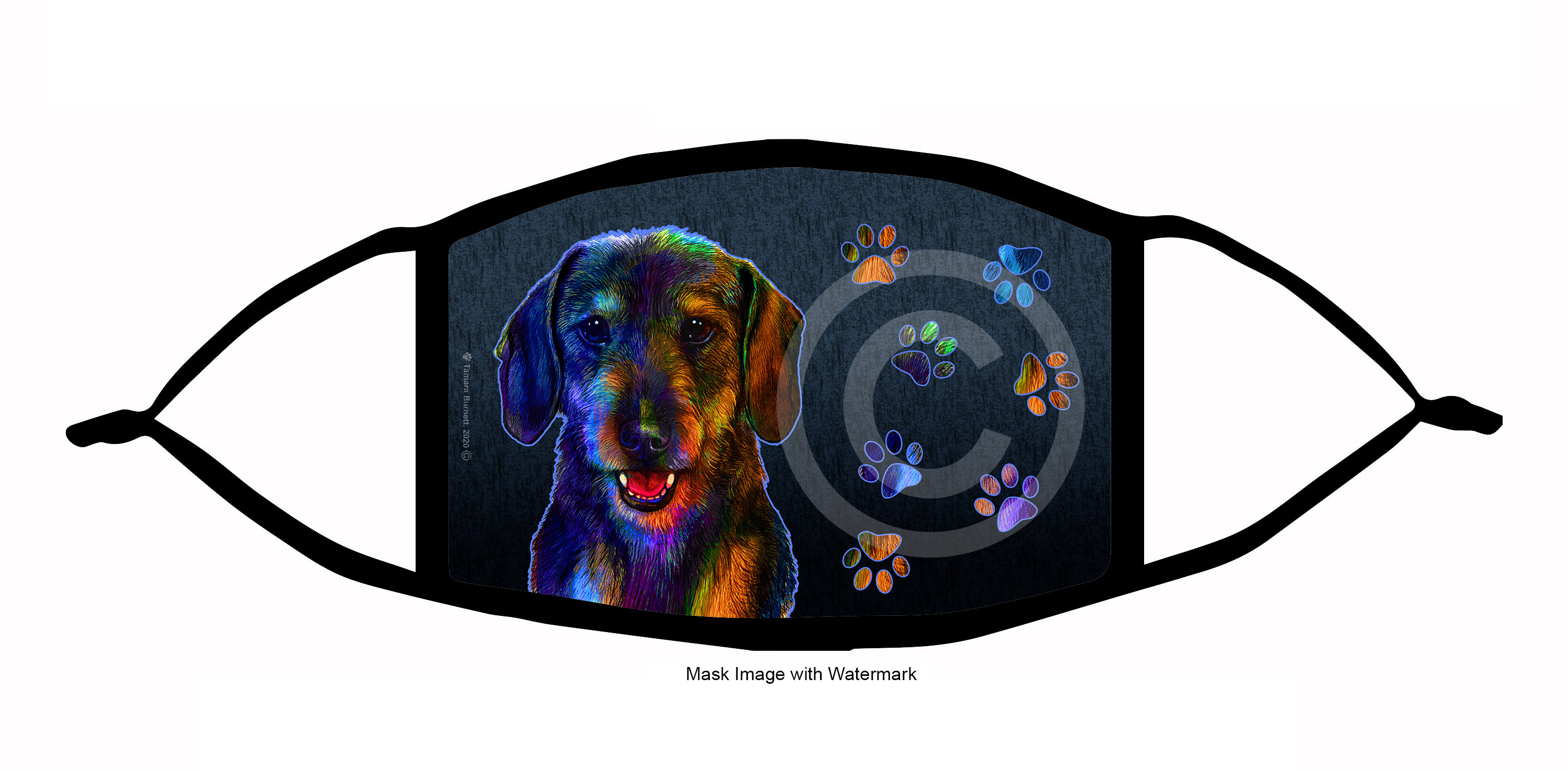 Dachshund (Wirehaired Black and Tan) Funky Pups Cloth Face Mask Image