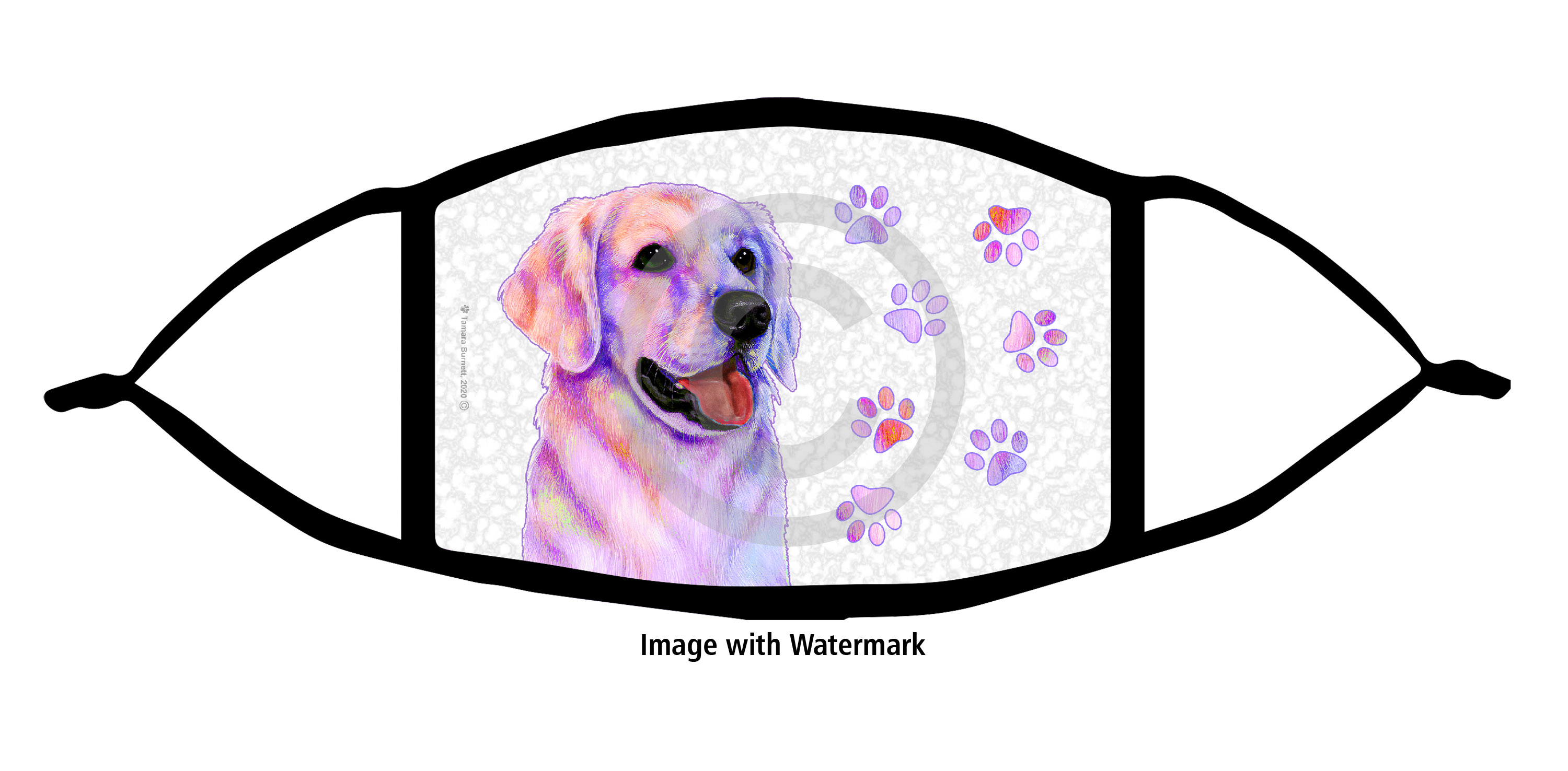 Golden Retriever White Groovy Paws Cloth Face Mask image