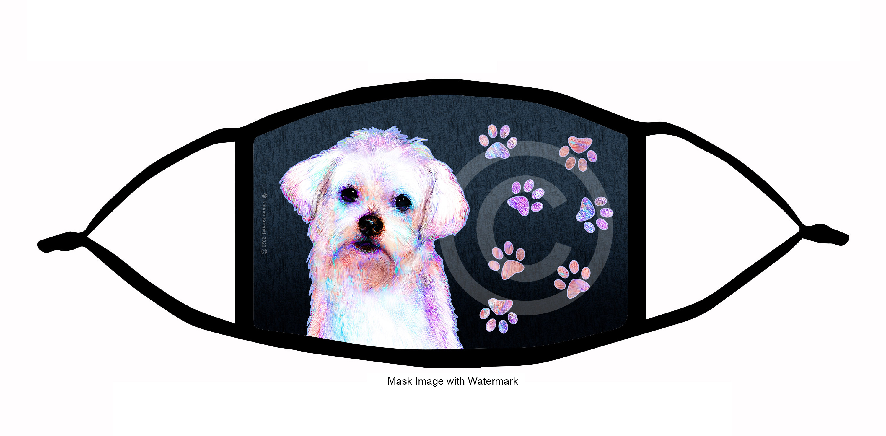 Maltese Funky Pups Cloth Face Mask Image Maltese Funky Pups Cloth Face Mask Image