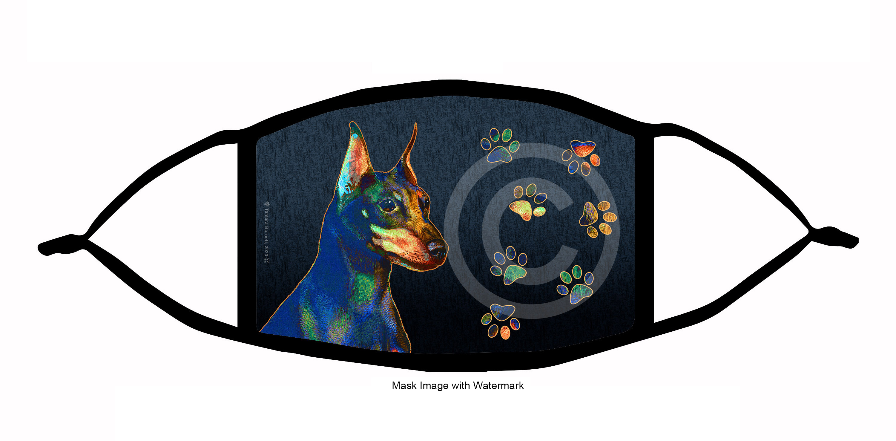 Miniature Pinscher (Black and Tan Cropped) Funky Pups Cloth Face Mask Image Miniature Pinscher (Black and Tan Cropped) Funky Pups Cloth Face Mask Image