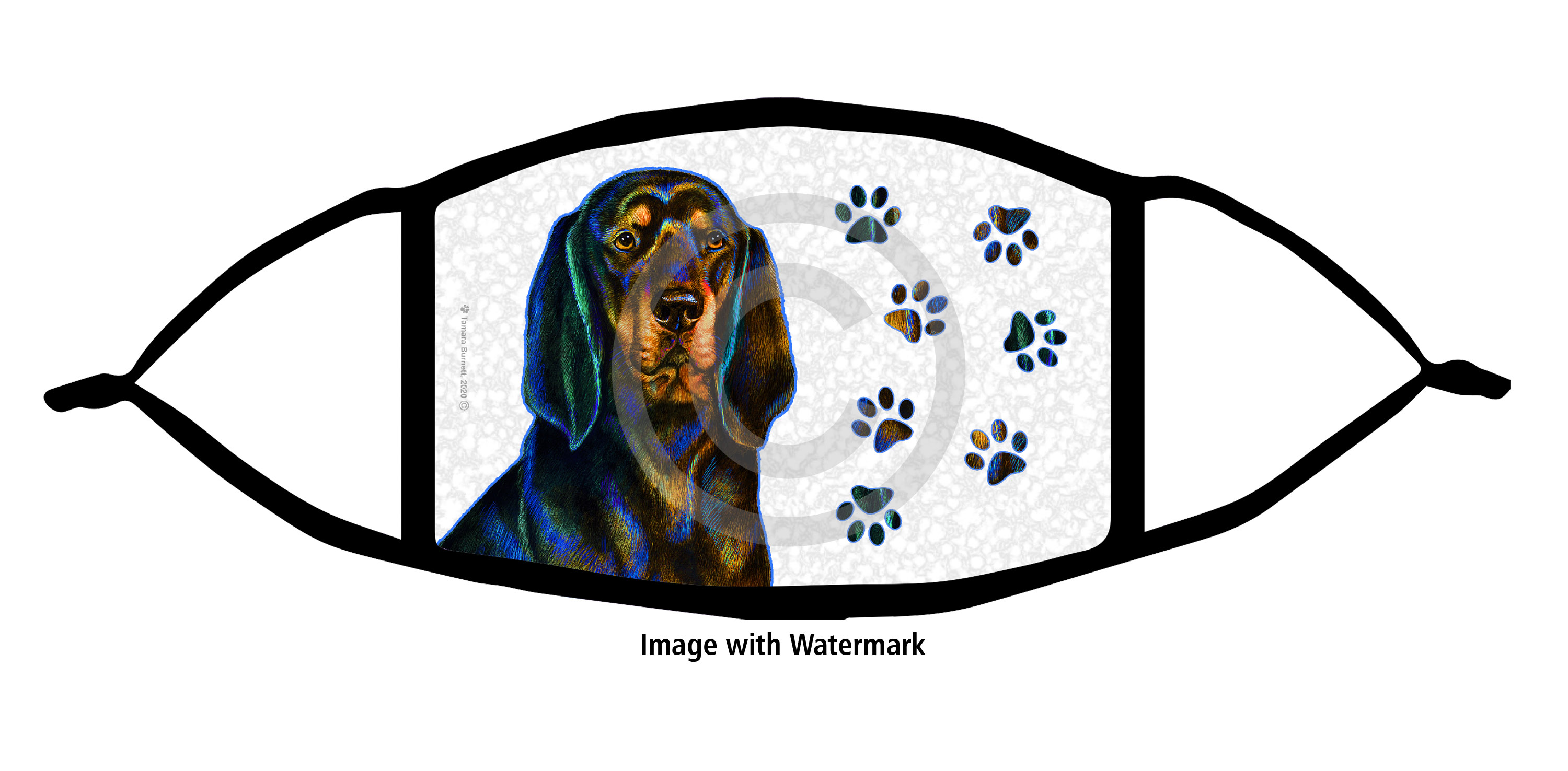 Coonhound Black & Tan Groovy Paws Cloth Face Mask Image