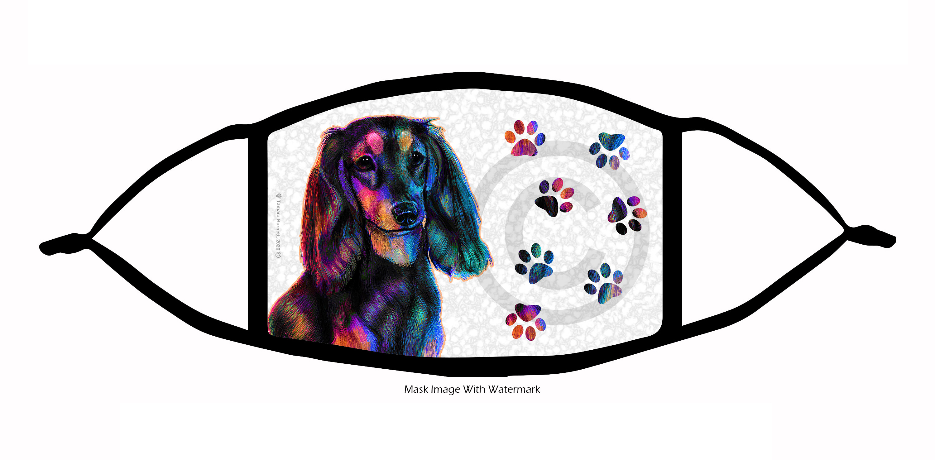 Dachshund (Longhaired Black and Tan) Groovy Paws Cloth Face Mask Image