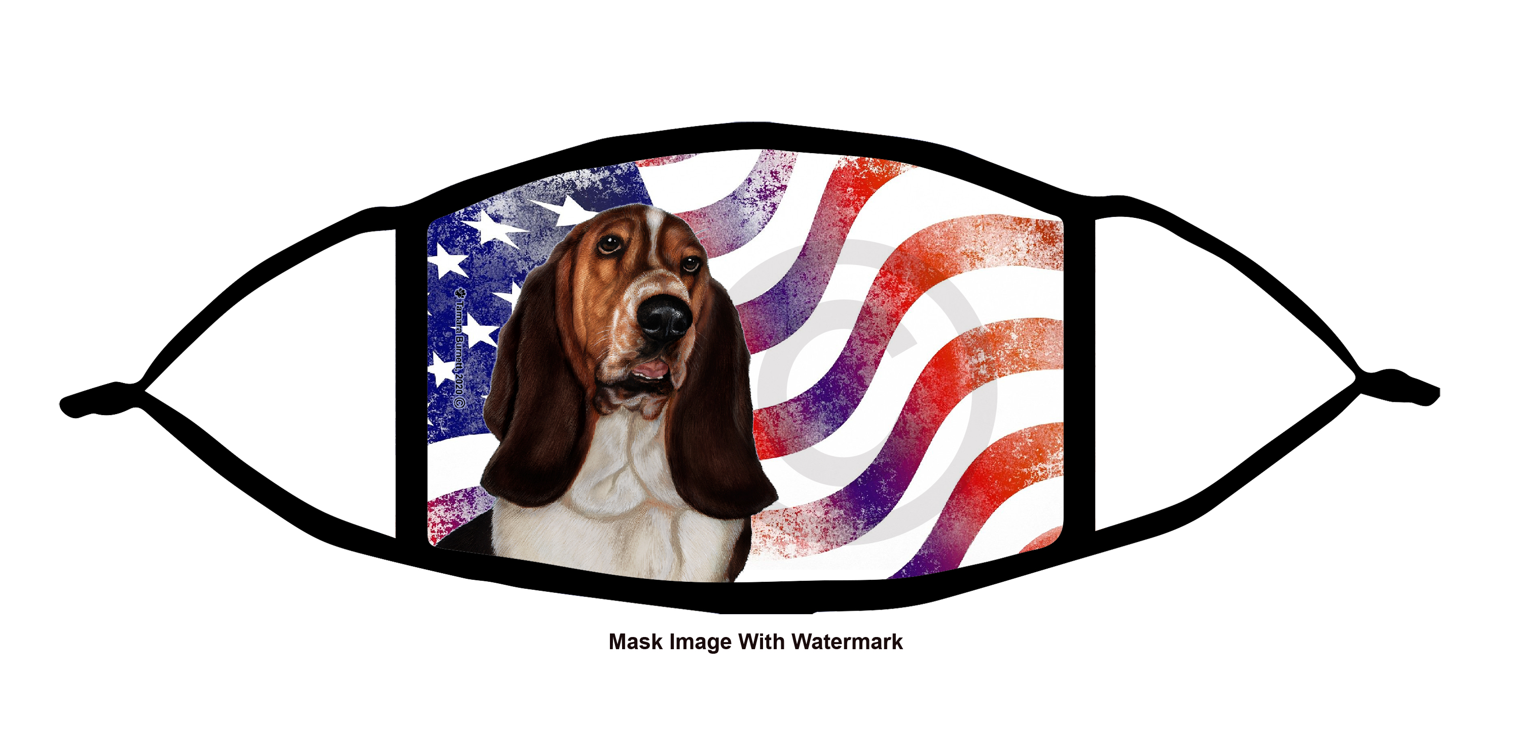 Basset (Tricolor) Patriotic Pups Cloth Face Mask Image