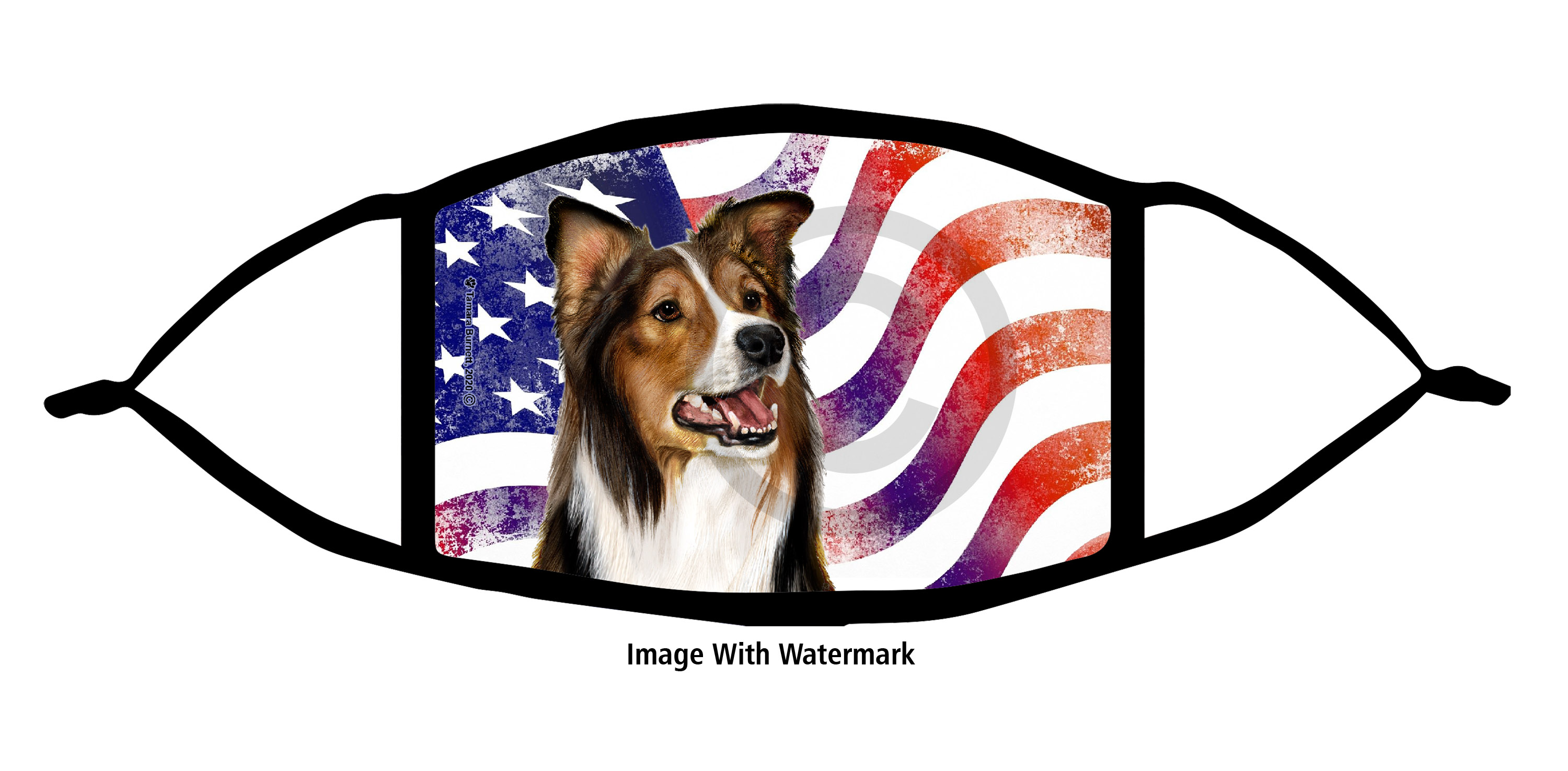 Border Collie Tri-color Patriotic Pups Cloth Face Mask Image
