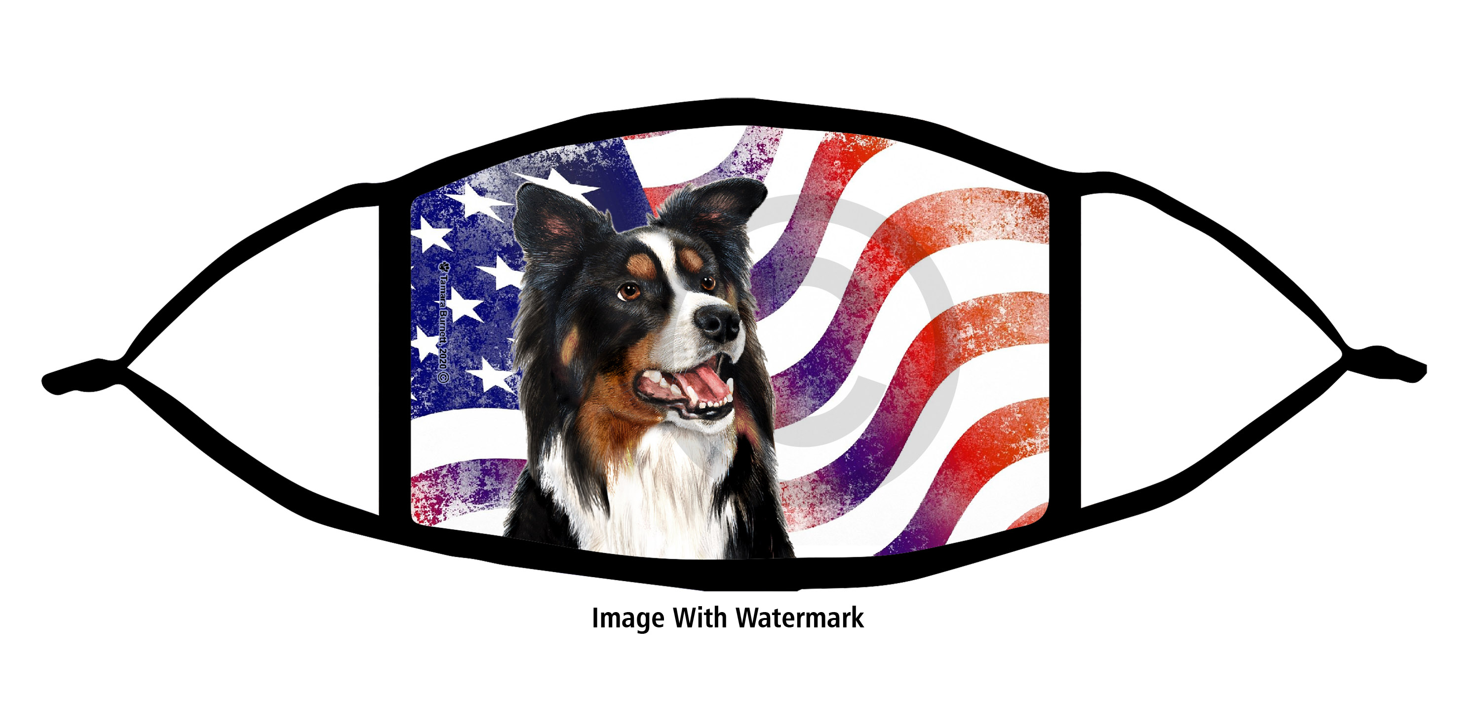 Border Collie (Black Tricolor) Patriotic Pups Cloth Face Mask Image