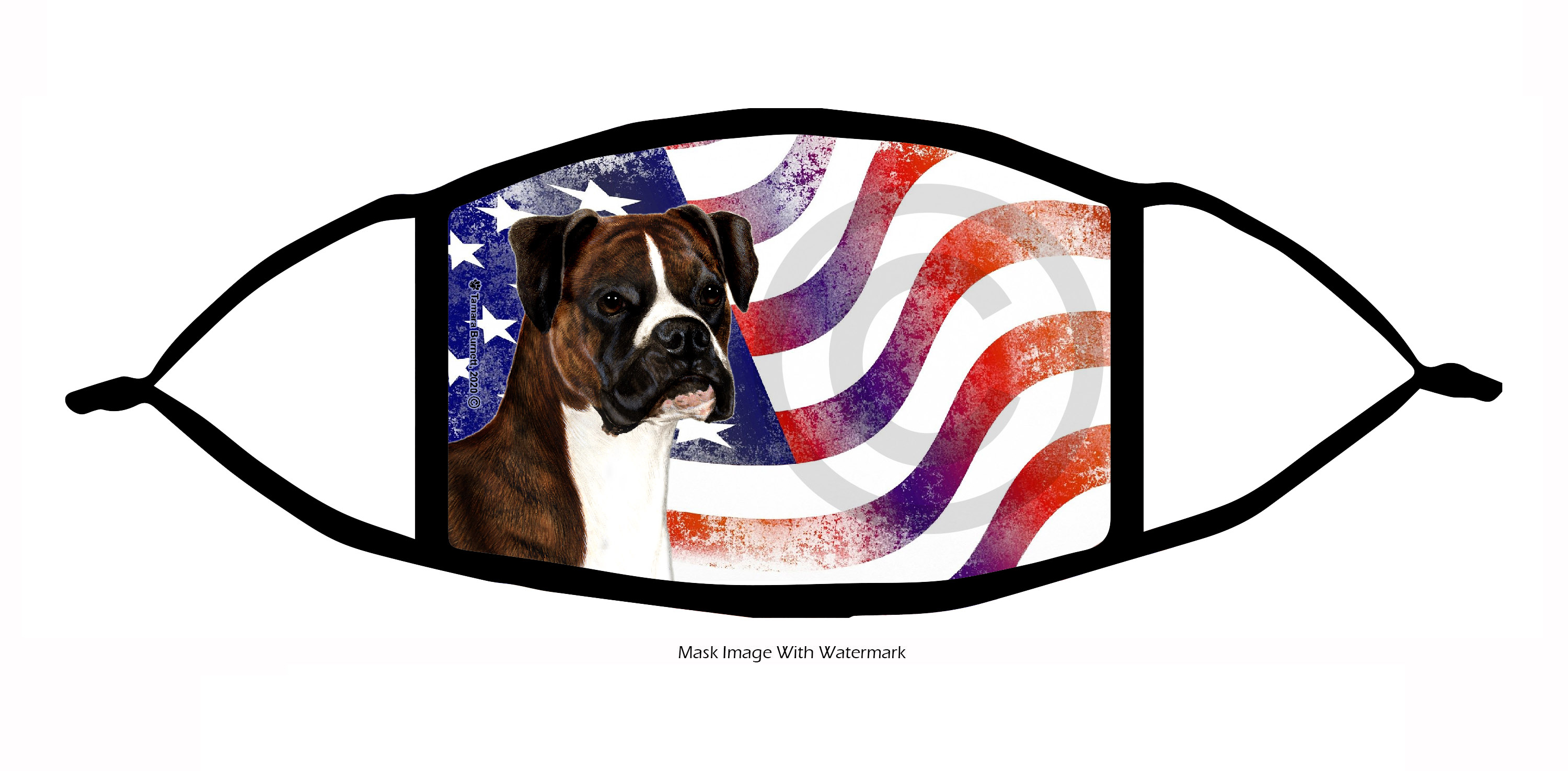 Boxer (Brindle and White Drop Ears) Patriotic Pups Cloth Face Mask Image
