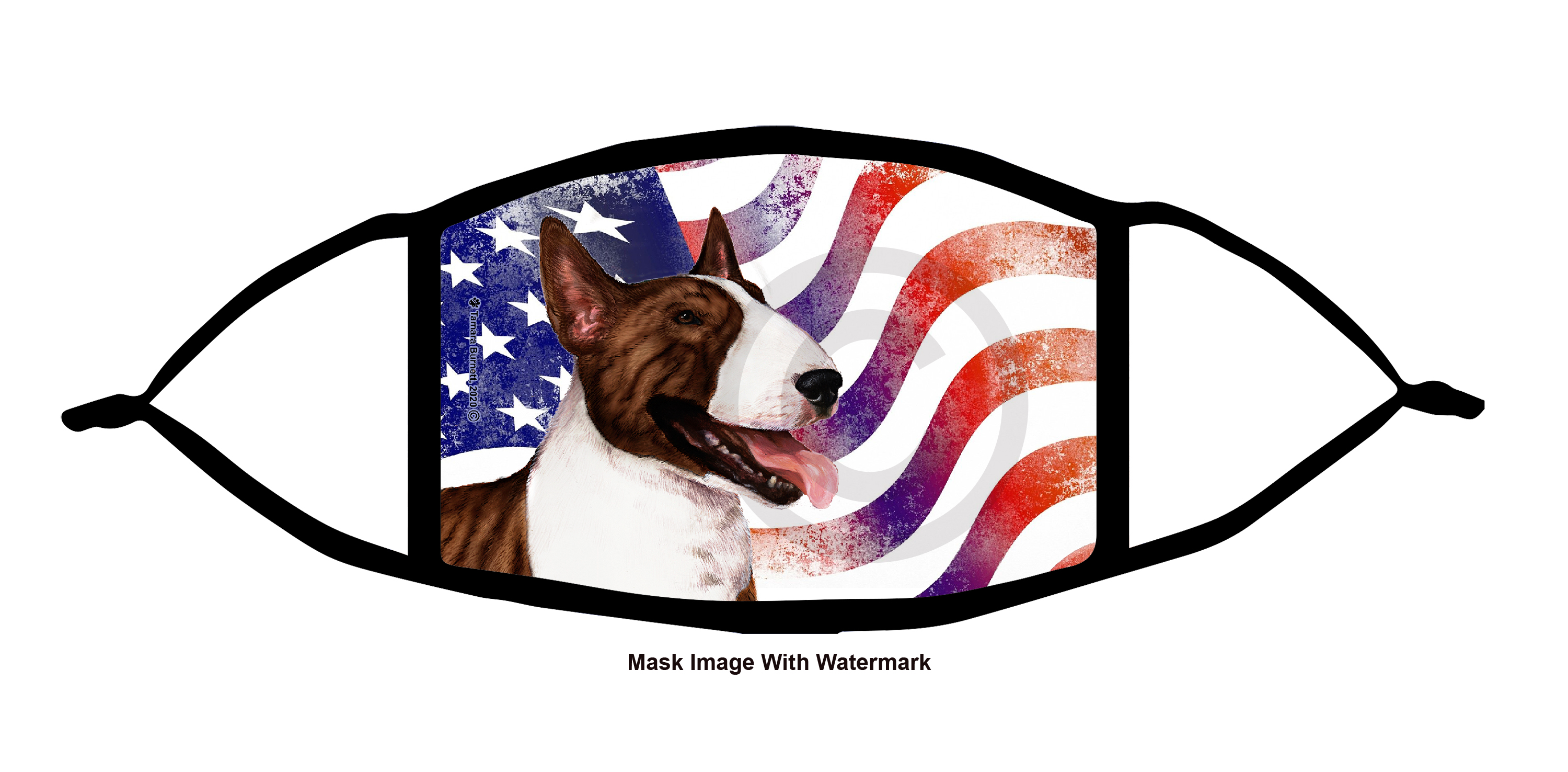 Bull Terrier (Brindle and White) Patriotic Pups Cloth Face Mask image