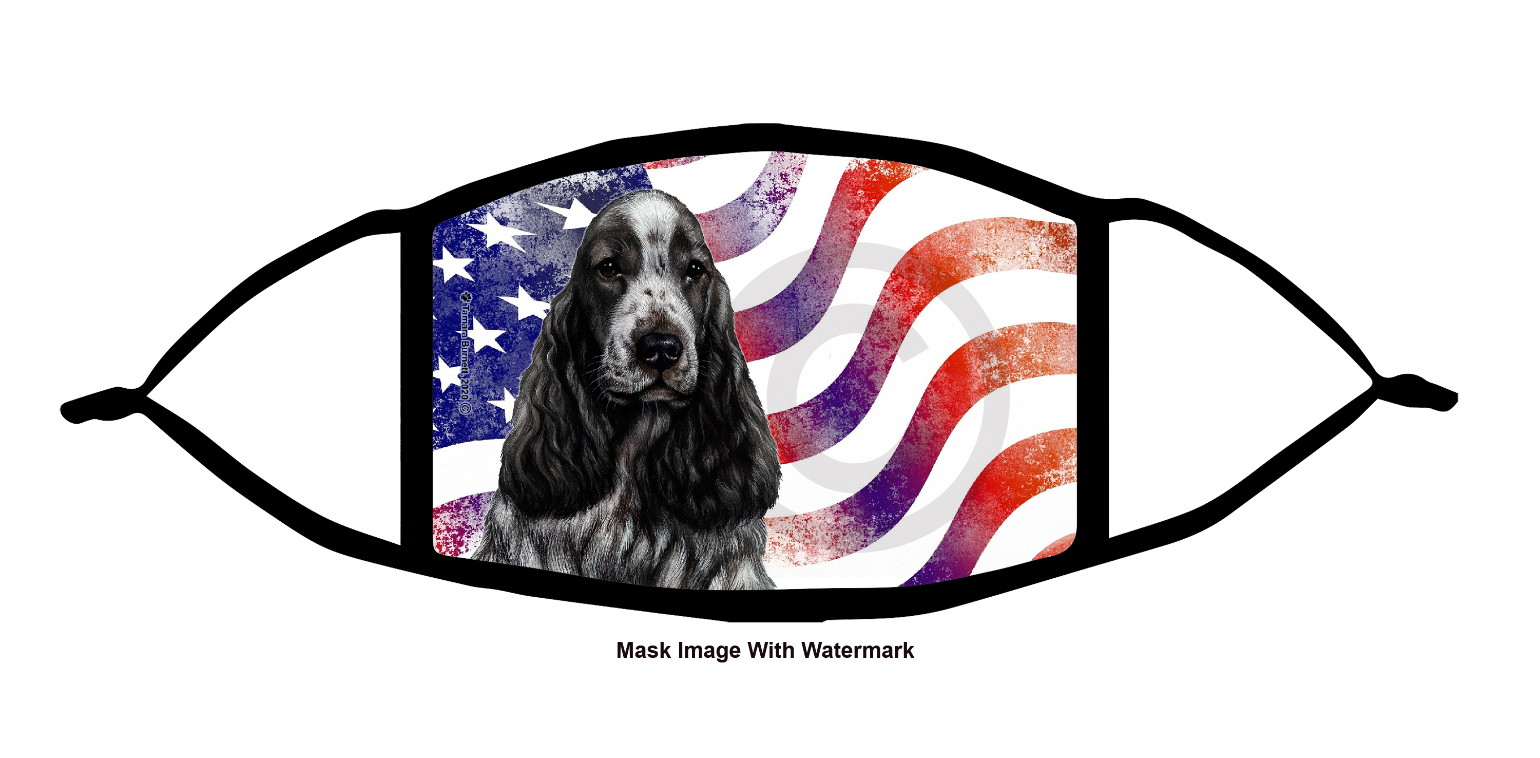 English Cocker Spaniel (Blue Roan) Patriotic Pups Cloth Face Mask Image
