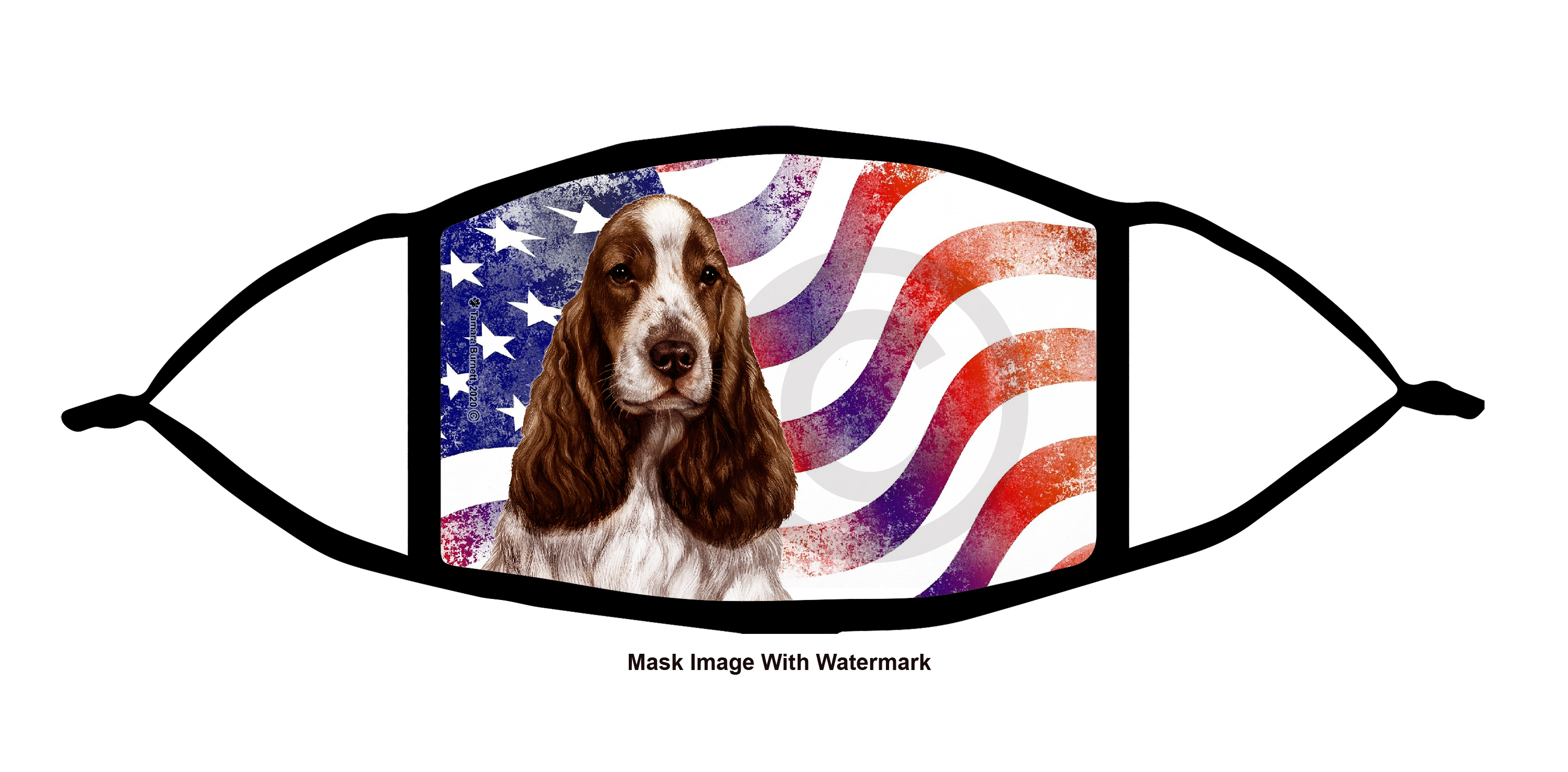 English Cocker Spaniel (Liver and White) Patriotic Pups Cloth Face Mask Image