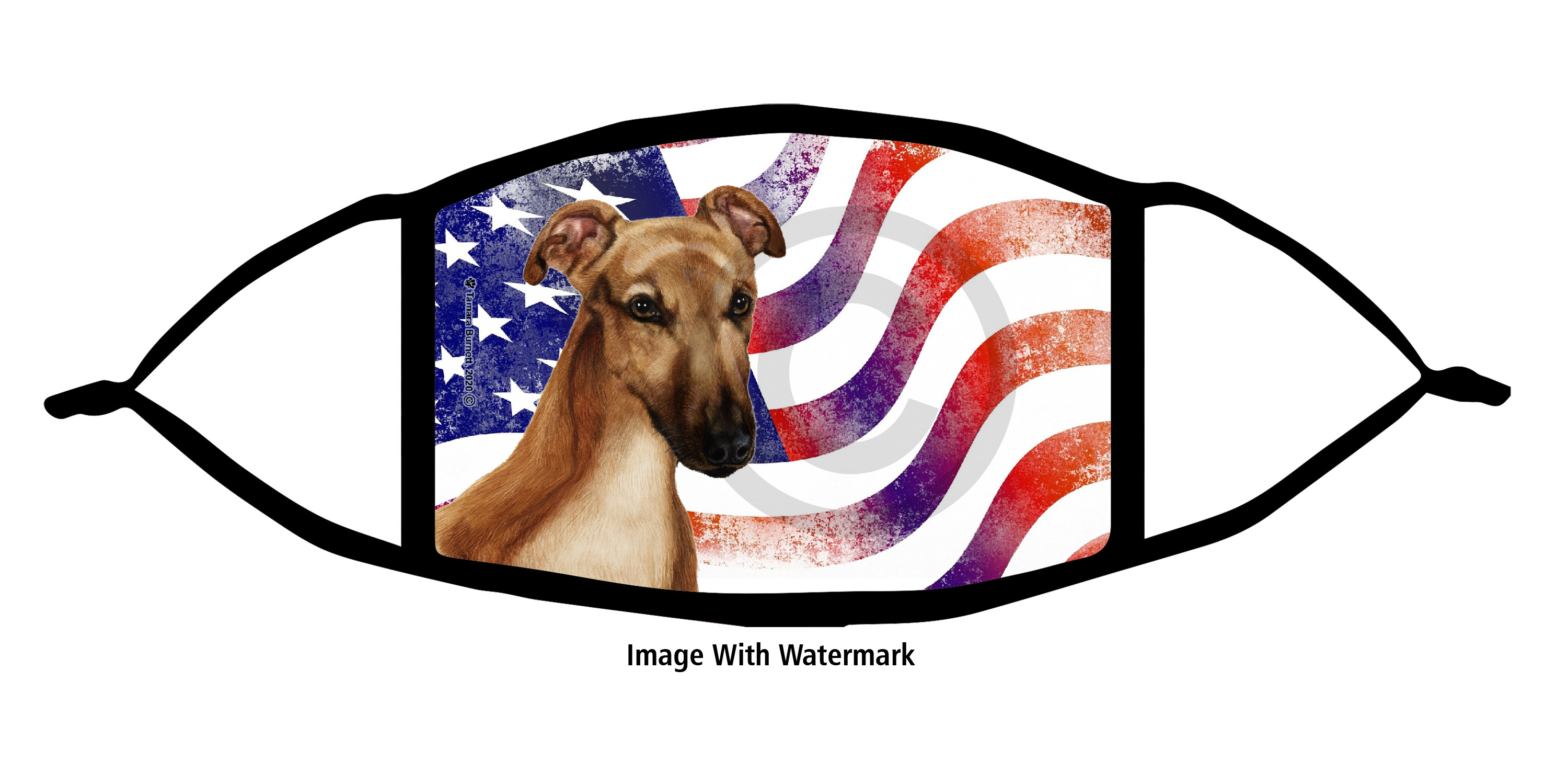 Greyhound (Fawn with Mask) Patriotic Pups Cloth Face Mask Image