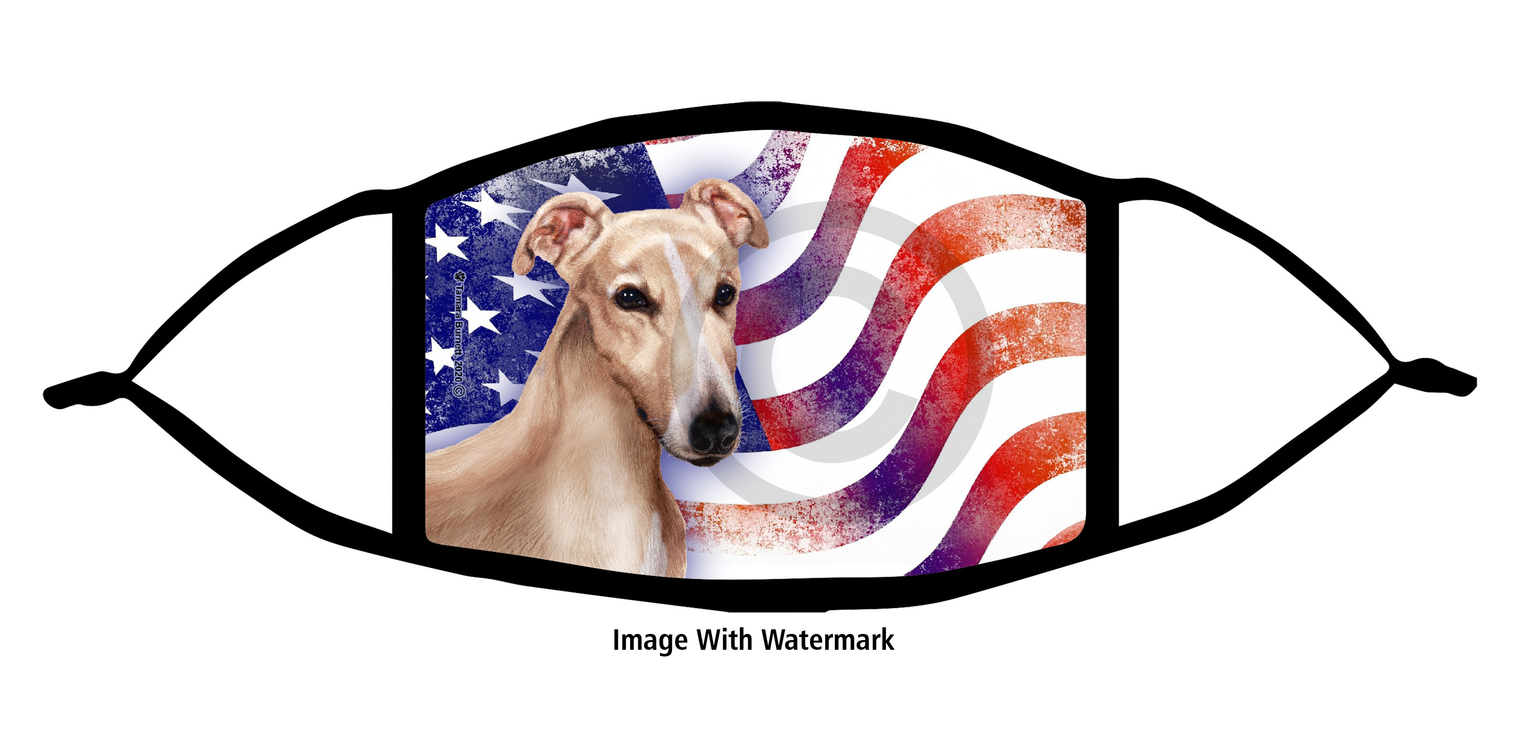Greyhound (Fawn and White) Patriotic Pups Cloth Face Mask Image