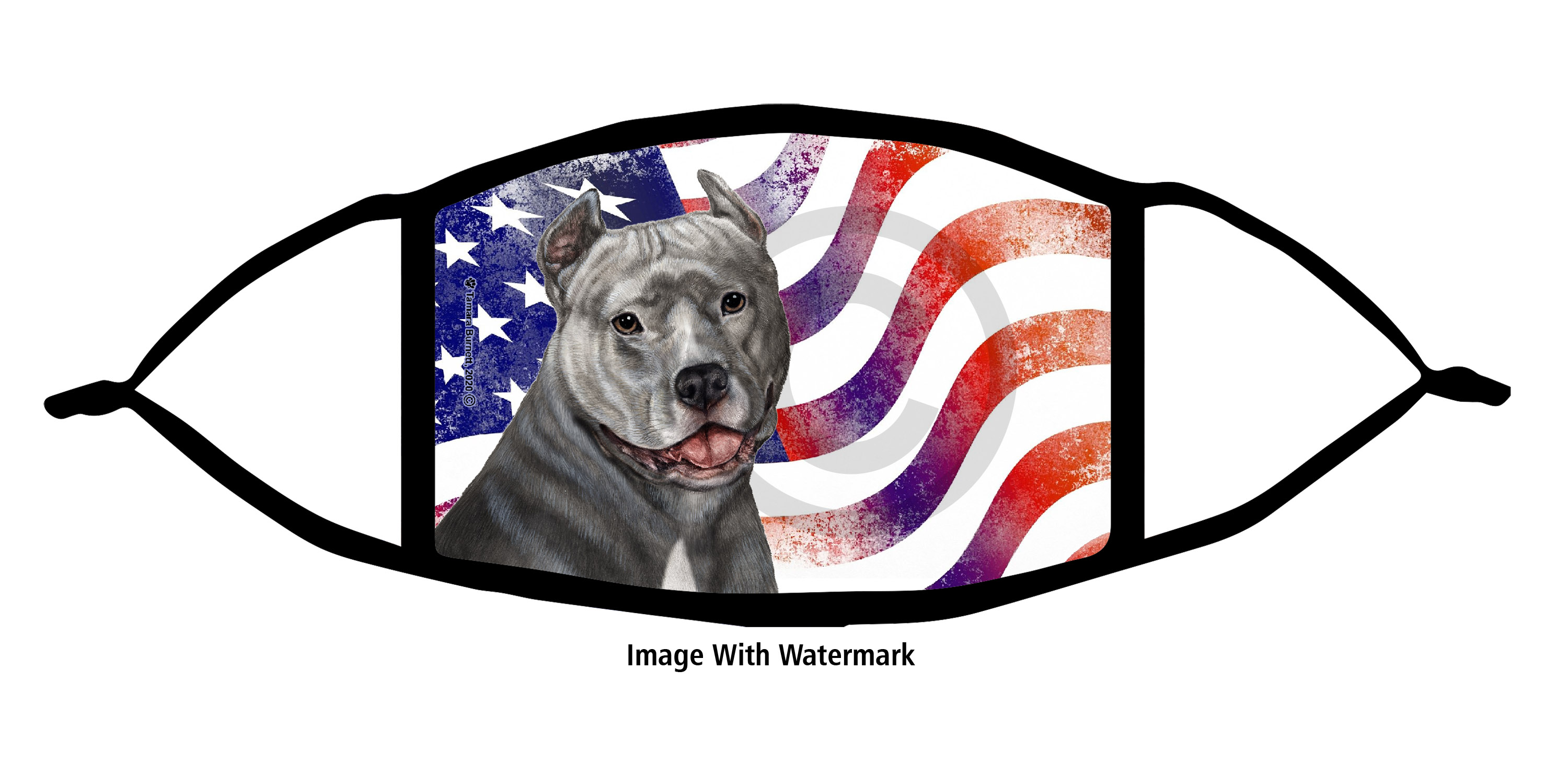 Pit Bull (Blue and White, Cropped) Patriotic Pups Cloth Face Mask Image