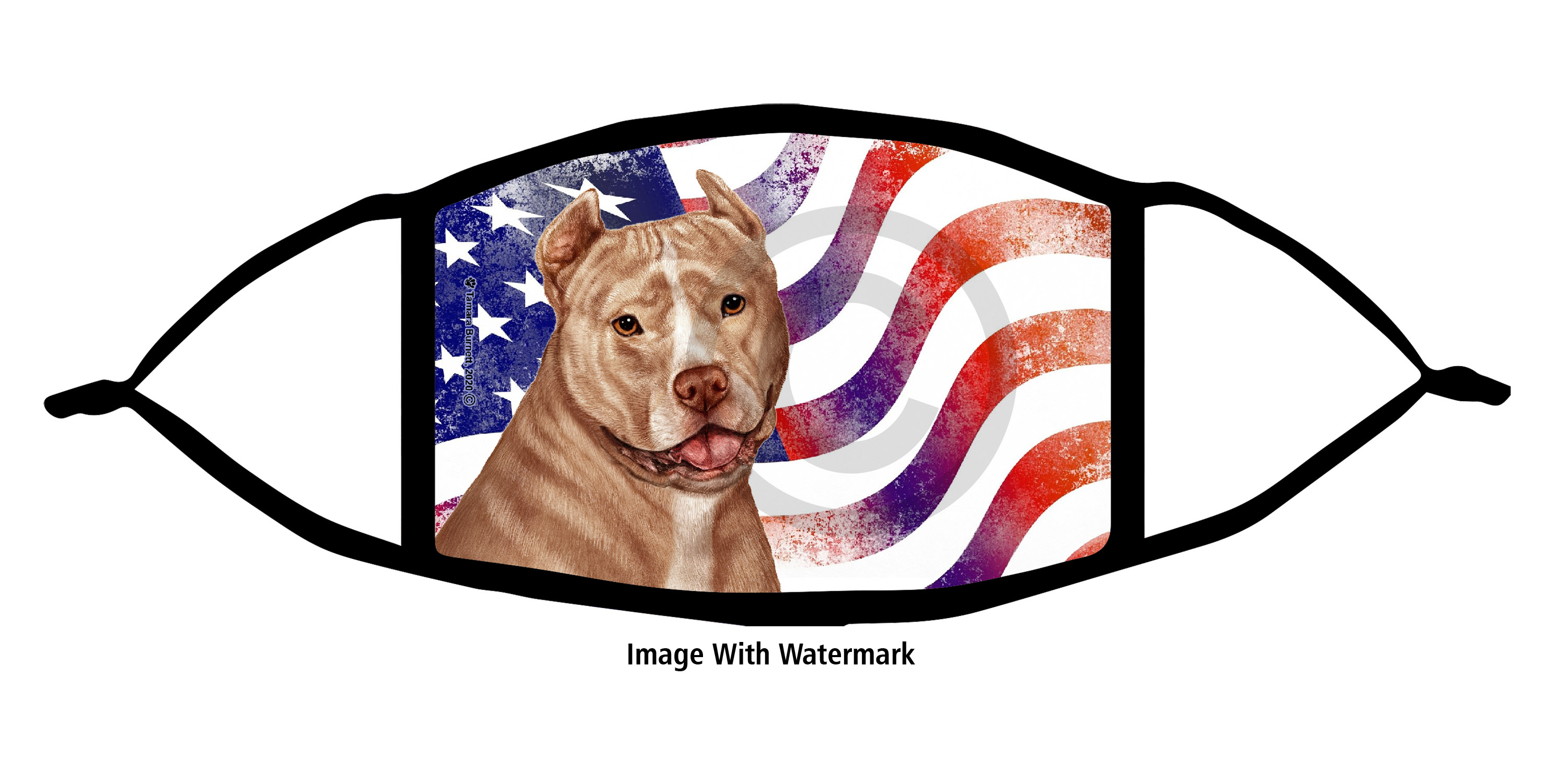 Pit Bull (Cream and White, Cropped) Patriotic Pups Cloth Face Mask Image