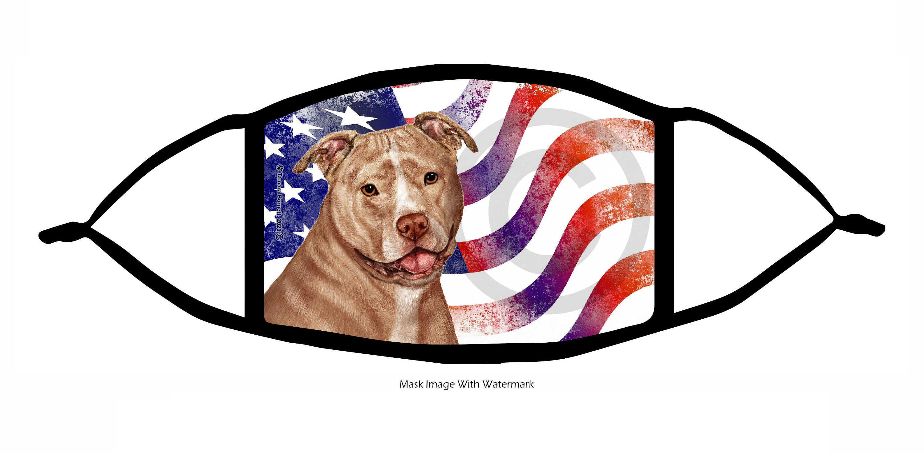 Pit Bull (Cream and White, Uncropped) Patriotic Pups Cloth Face Mask Image