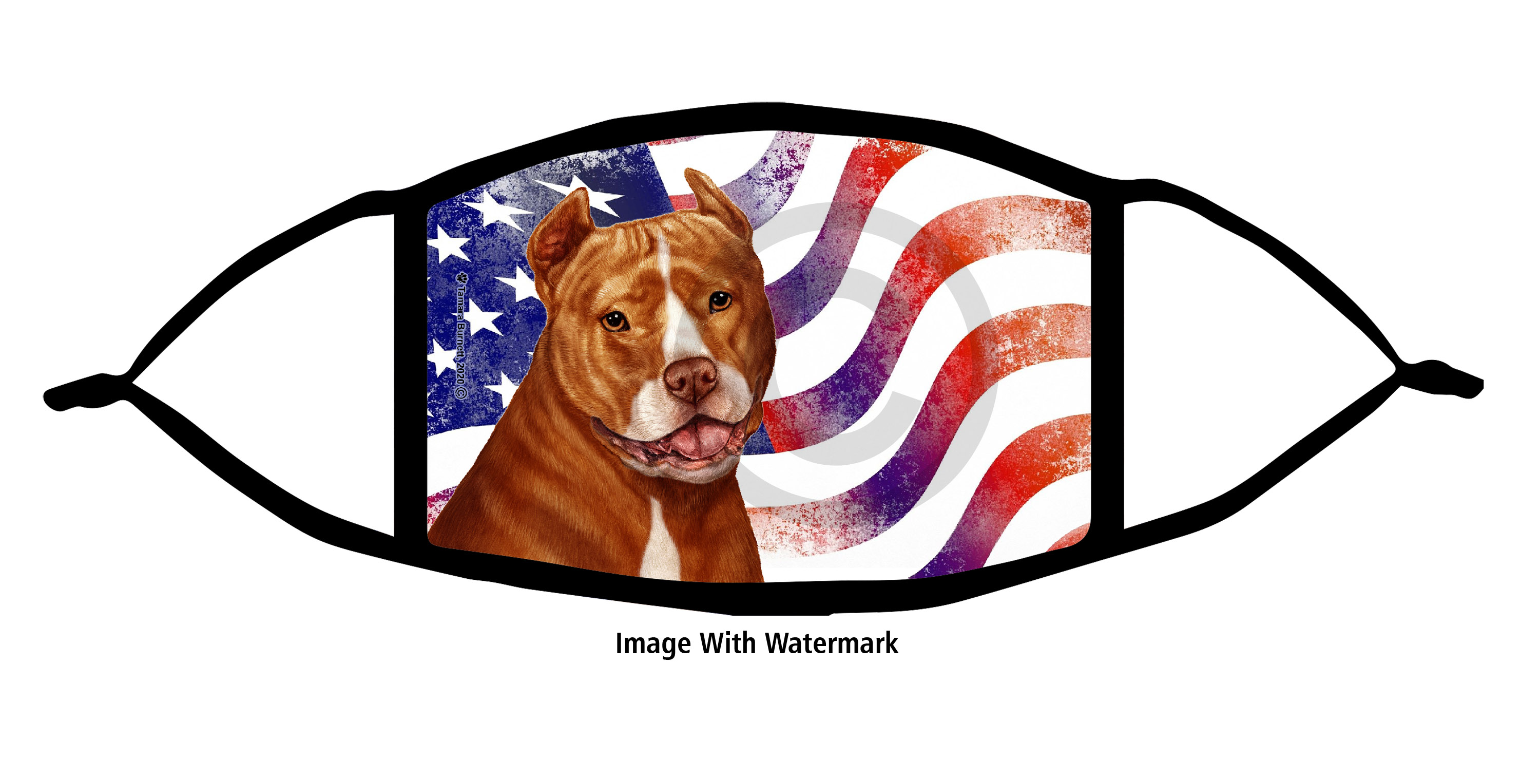 Pit Bull (Orange and White, Cropped) Patriotic Pups Cloth Face Mask Image