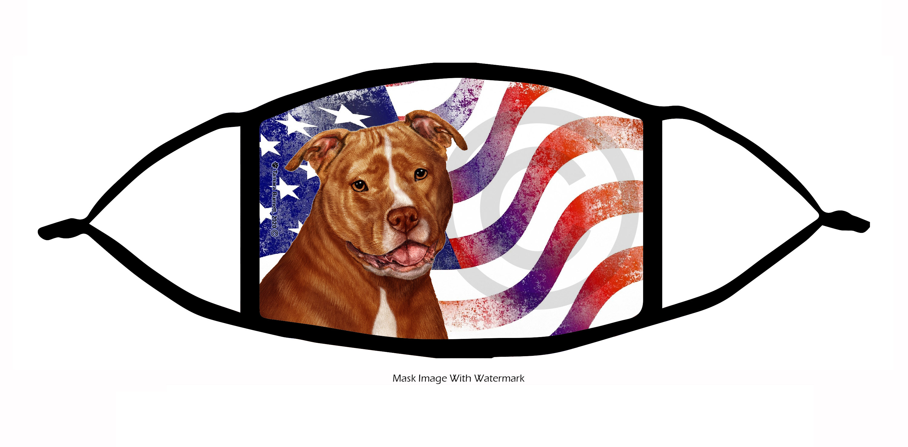 Pit Bull (Orange and White, Uncropped) Patriotic Pups Cloth Face Mask Image