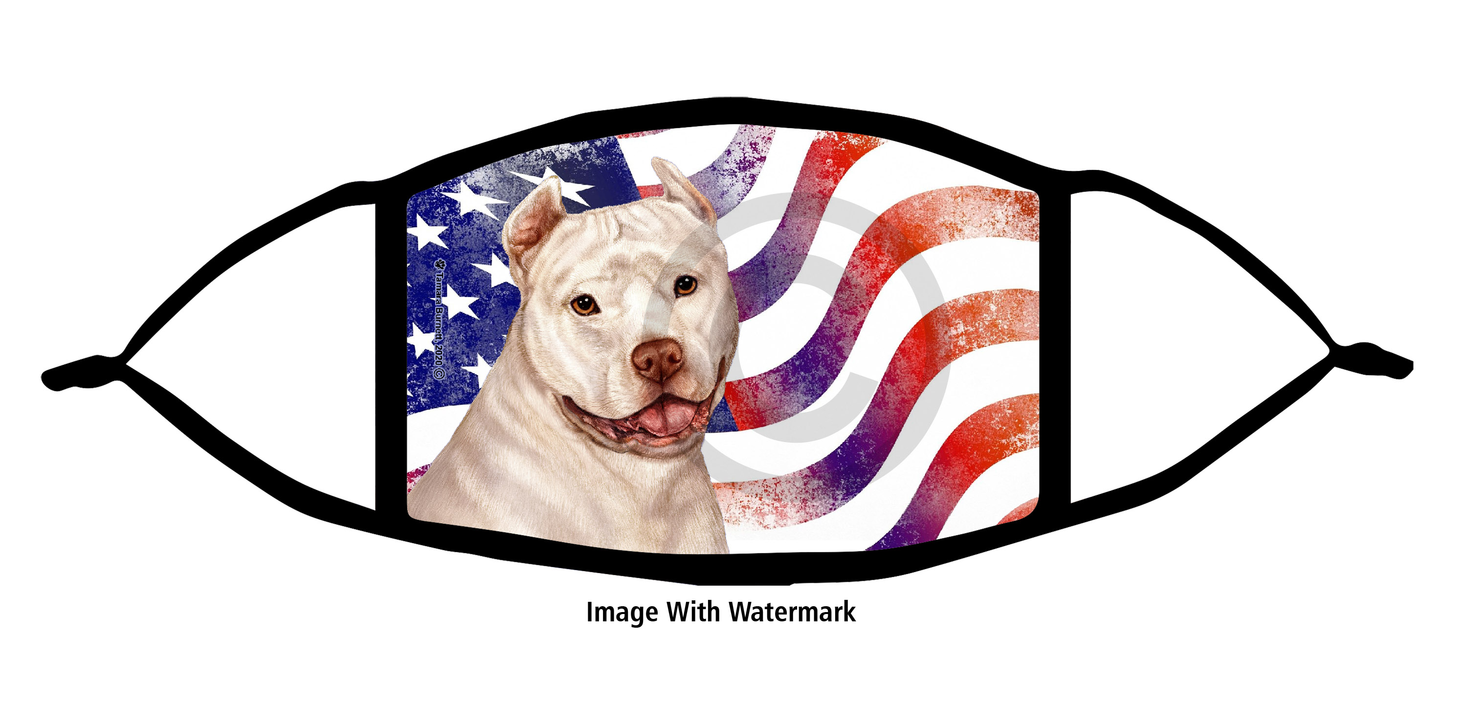 Pit Bull (White, Cropped) Patriotic Pups Cloth Face Mask Image
