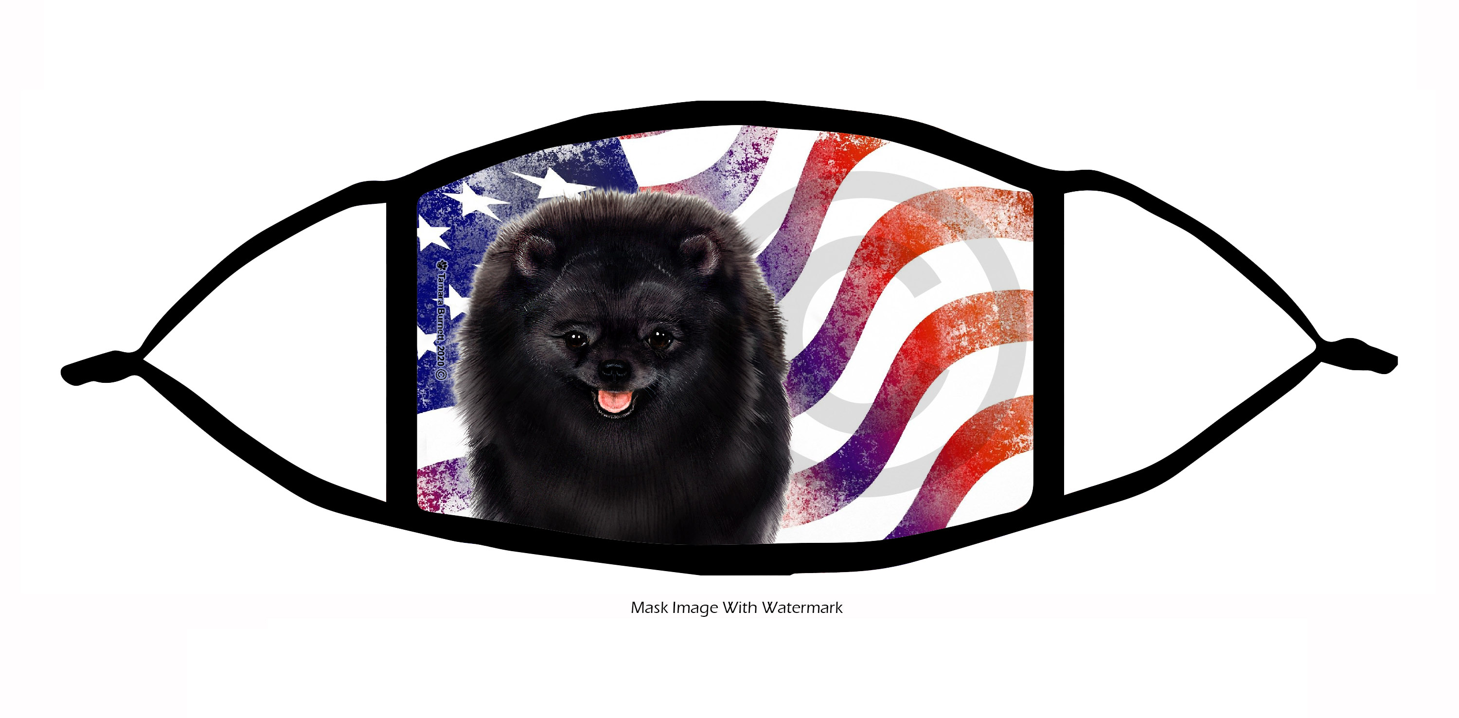 Pomeranian (Black) Patriotic Pups Cloth Face Mask image