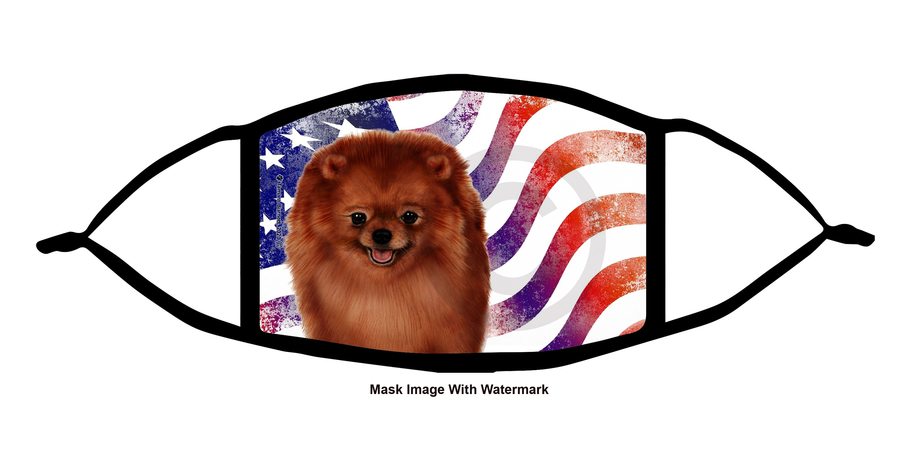 Pomeranian (Red) Patriotic Pups Cloth Face Mask Image