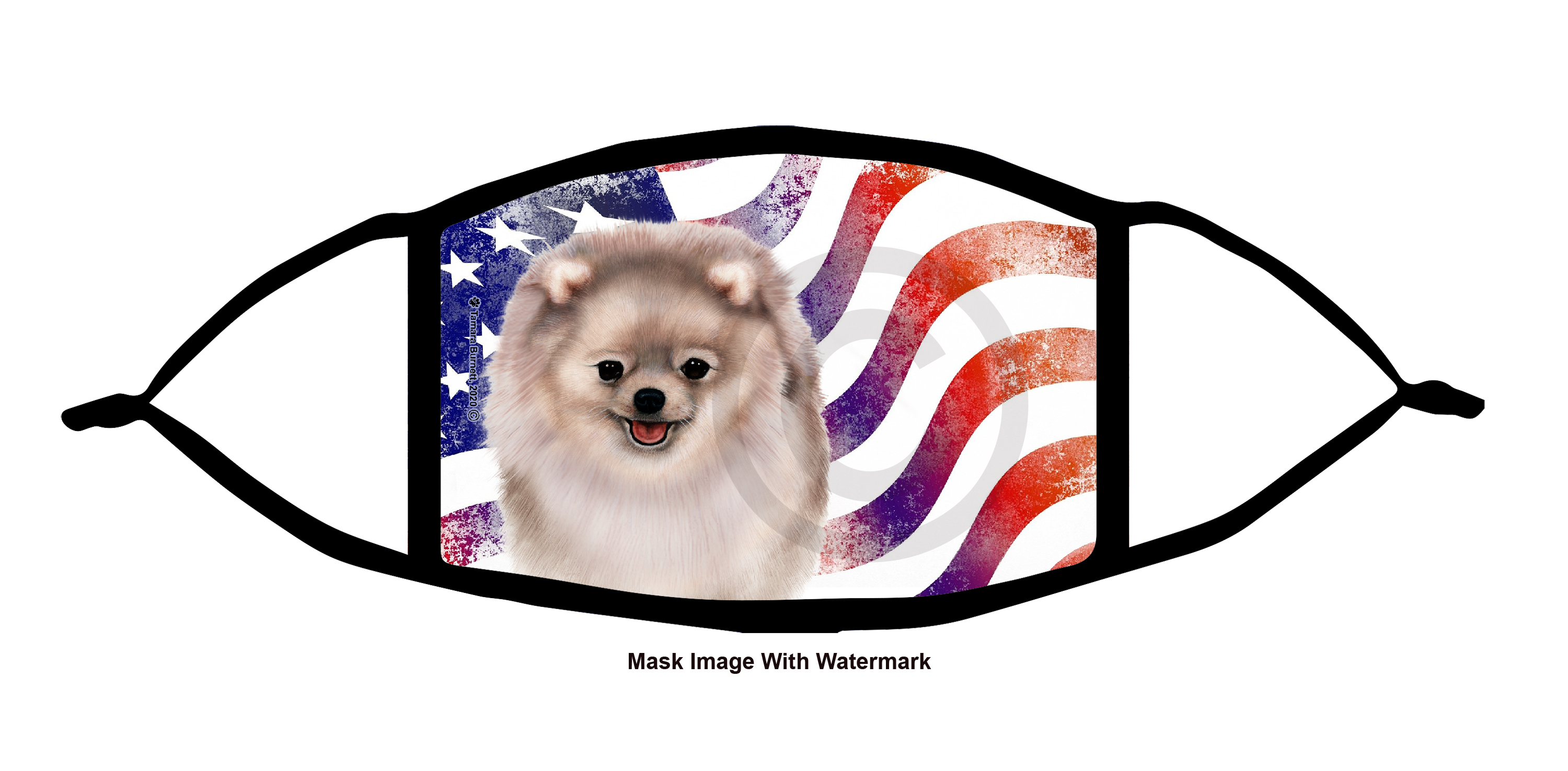 Pomeranian (Silver) Patriotic Pups Cloth Face Mask Image