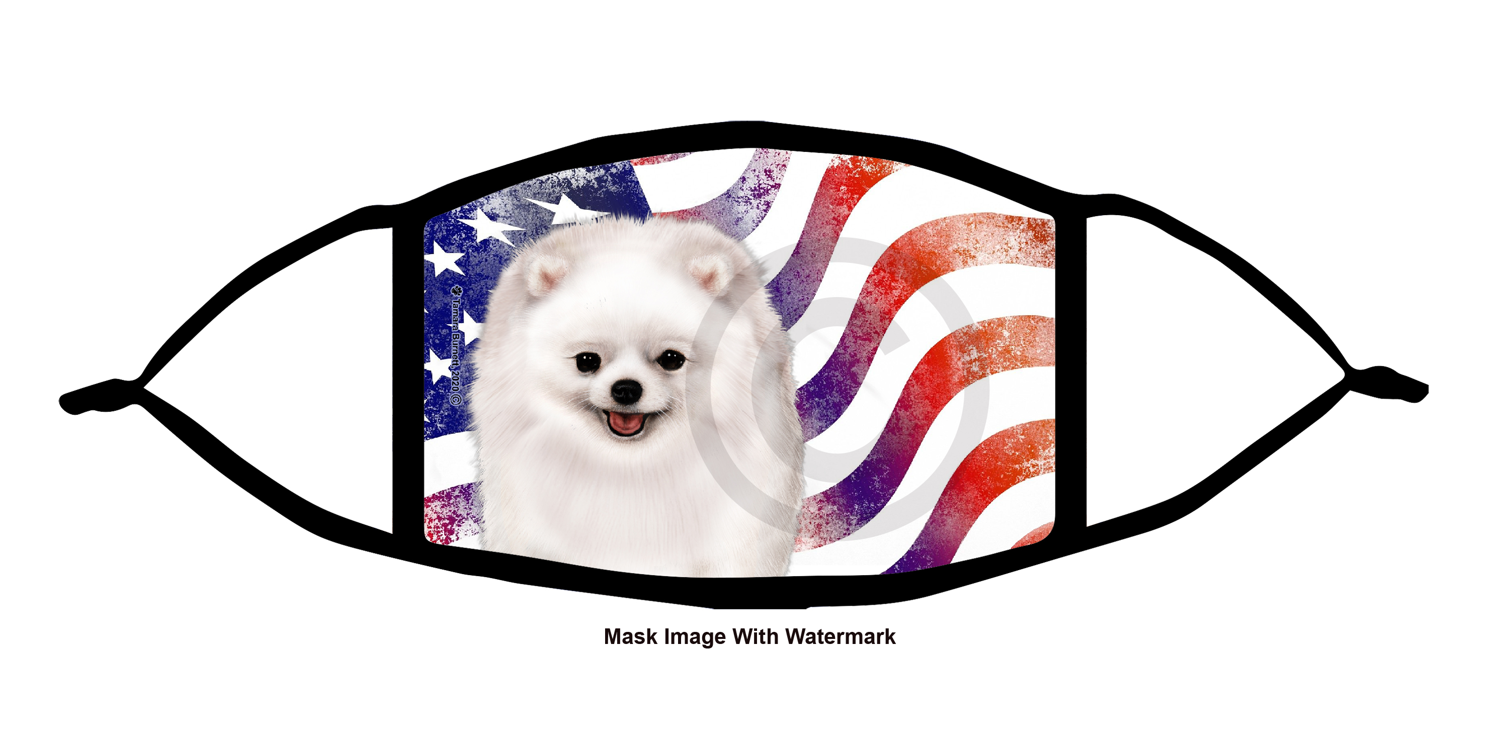 Pomeranian (White) Patriotic Pups Cloth Face Mask Image