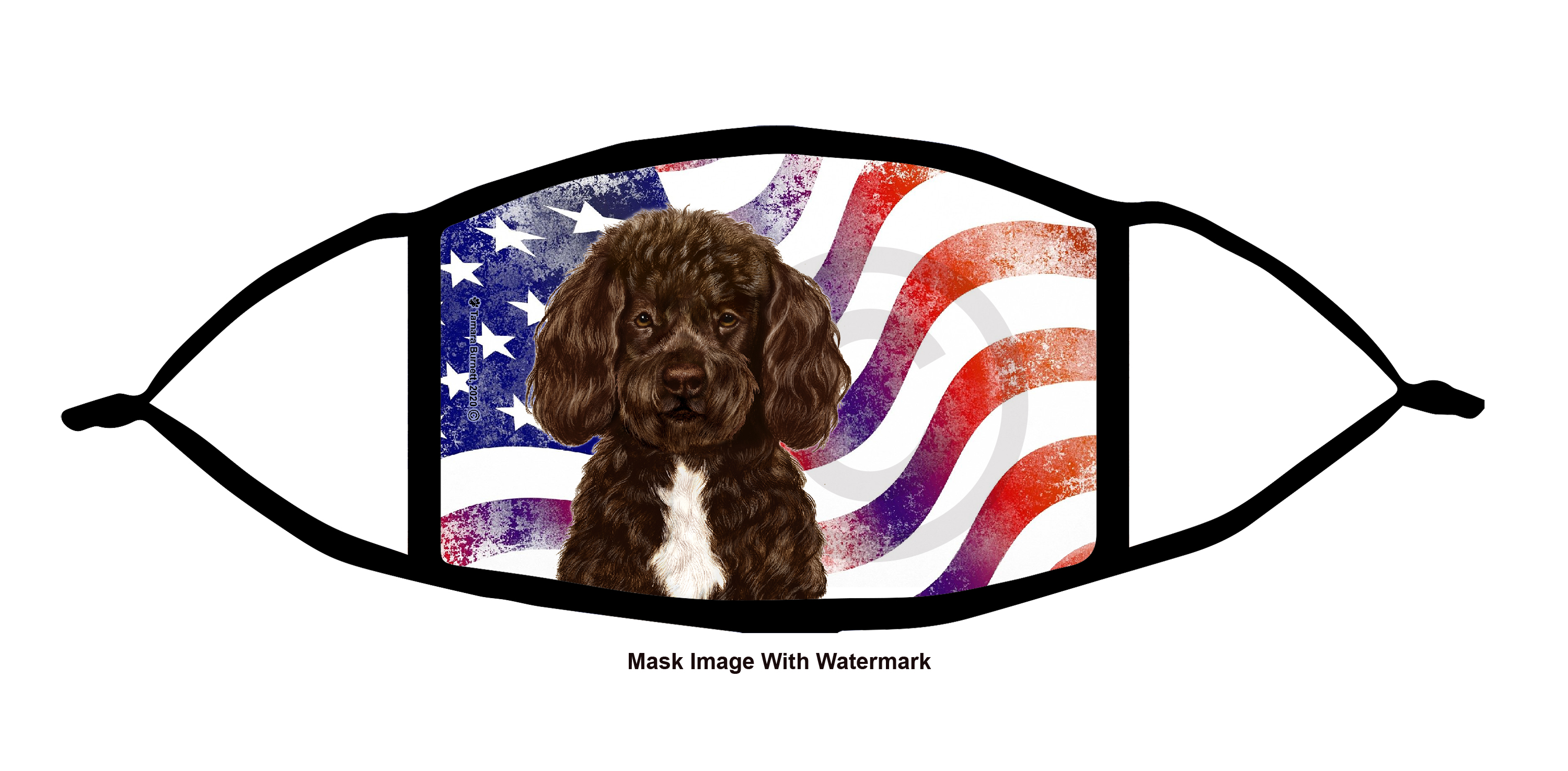 Portuguese Water Dog (Chocolate and White) Patriotic Pups Cloth Face Mask Image