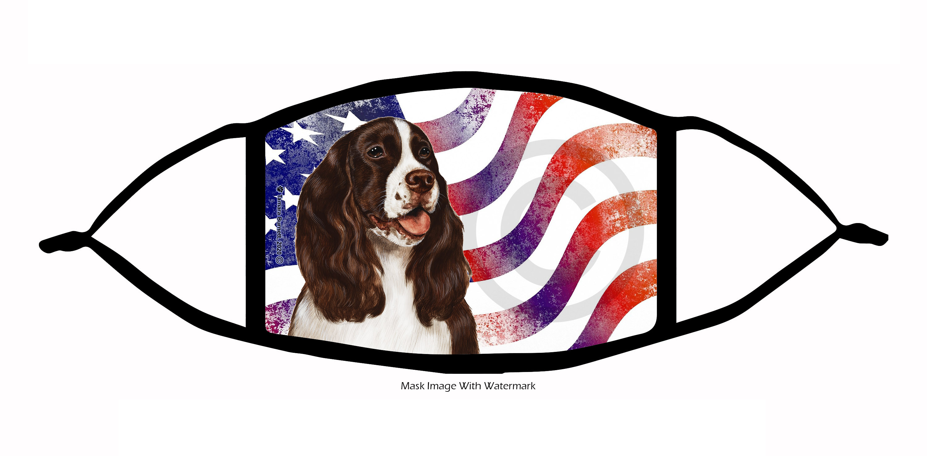 Springer Spaniel (Liver and White) Patriotic Pups Cloth Face Mask image