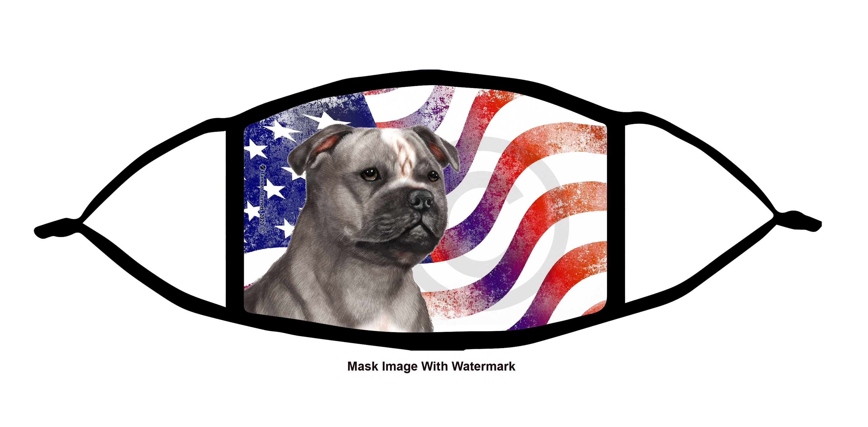 Staffordshire Bull Terrier (Blue and White) Patriotic Pups Cloth Face Mask Image