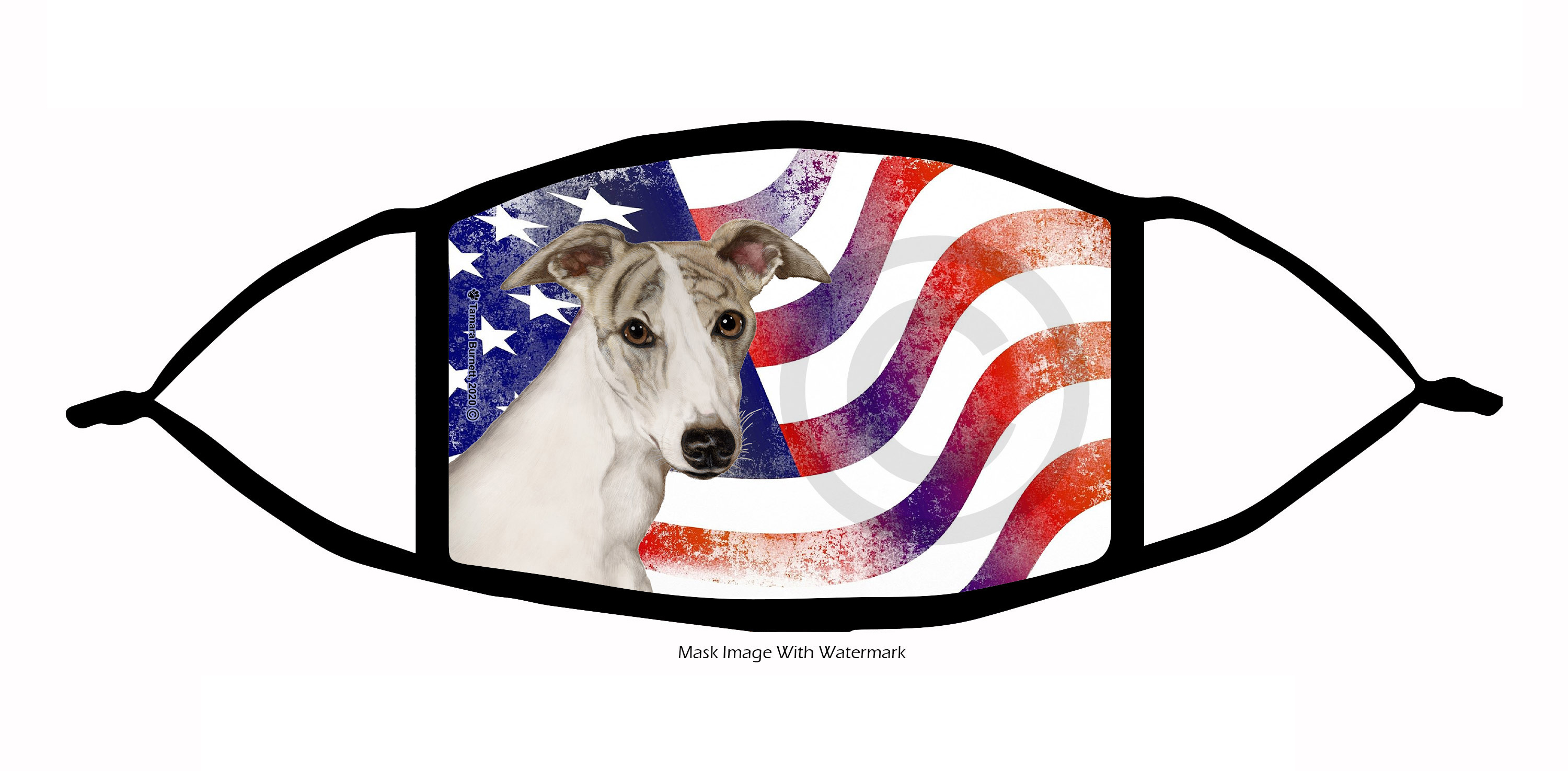 Whippet (Fawn Brindle and White) Patriotic Pups Cloth Face Mask image