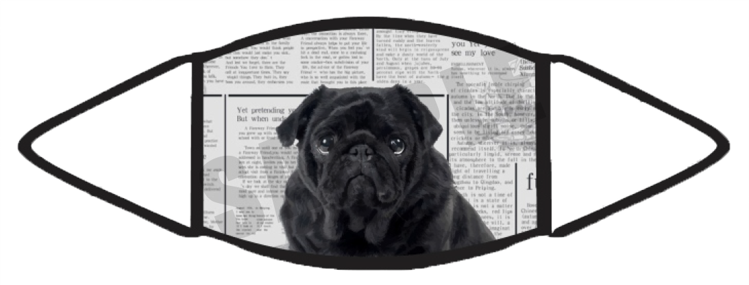 Pug Black Pawies Face Mask (Newspaper) image