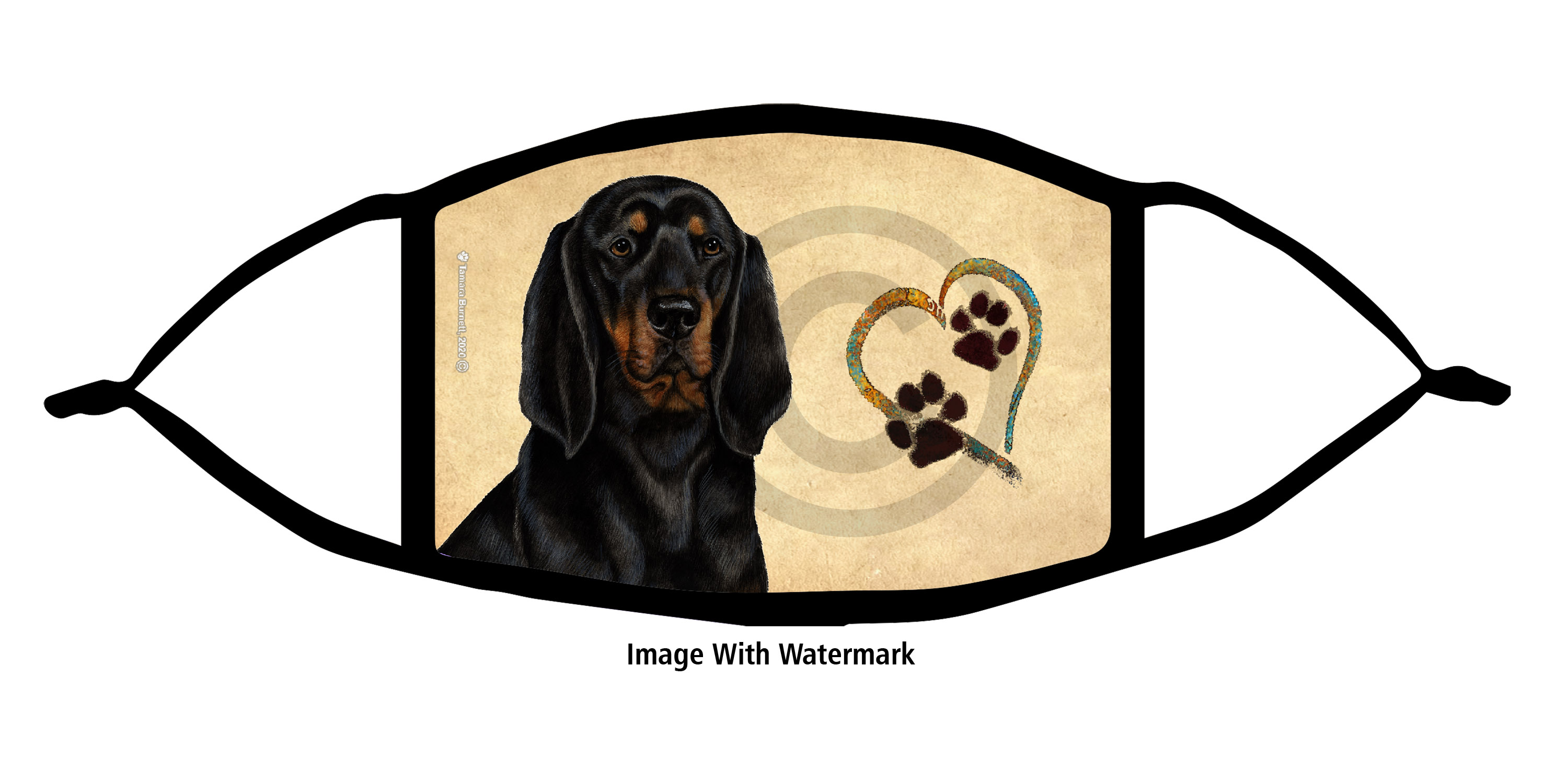 Coonhound Black & Tan Paws On My Heart Cloth Face Mask Image