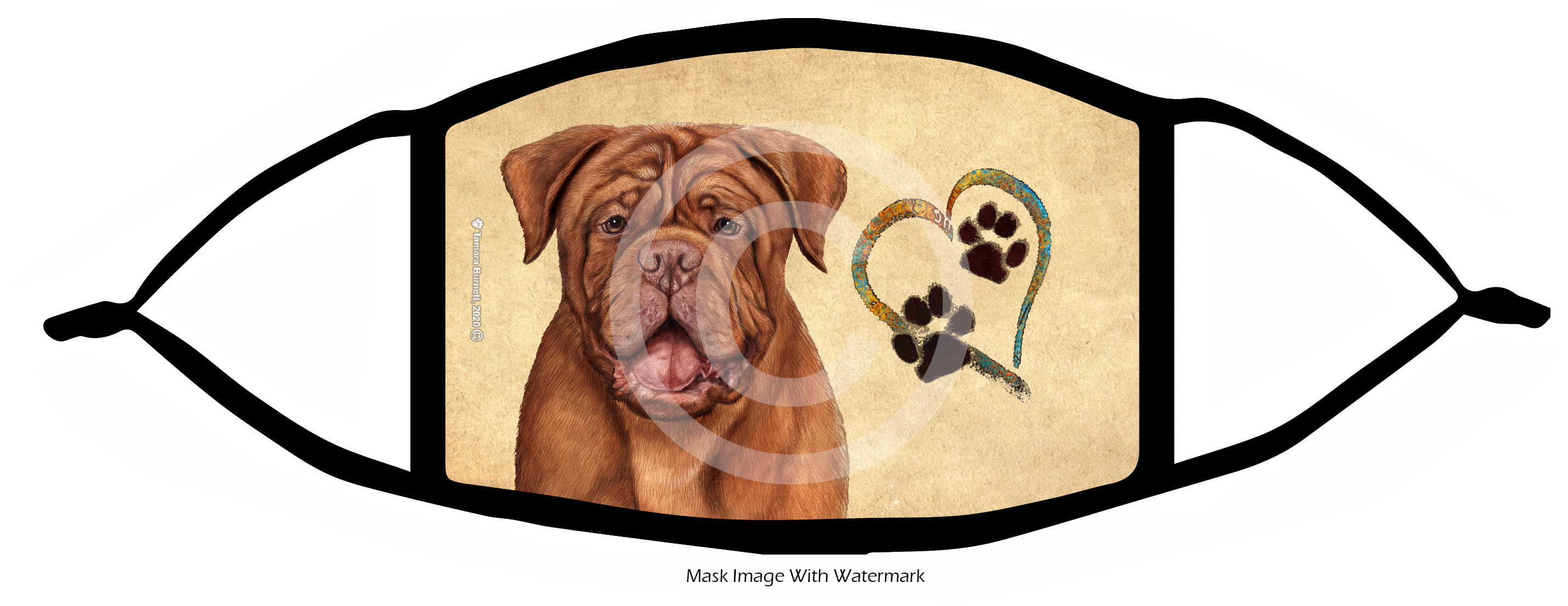 Dogue de Bordeaux Paws On My Heart Cloth Face Mask Image Dogue de Bordeaux Paws On My Heart Cloth Face Mask Image