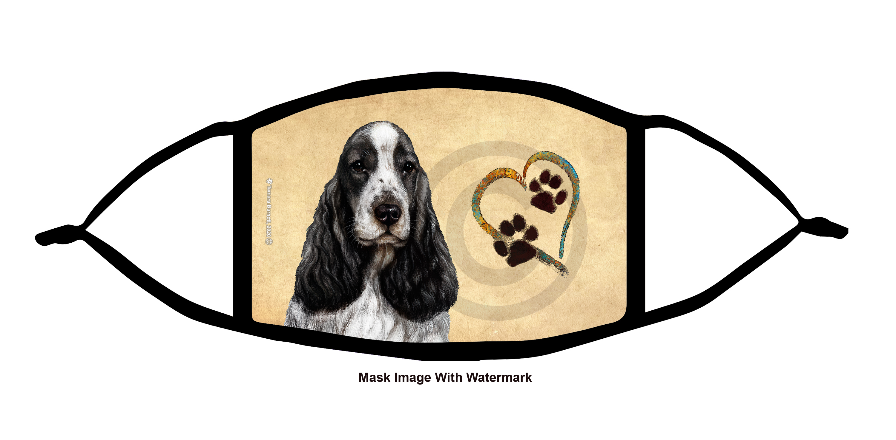 English Cocker Spaniel (Black and White) Paws On My Heart Cloth Face Mask image