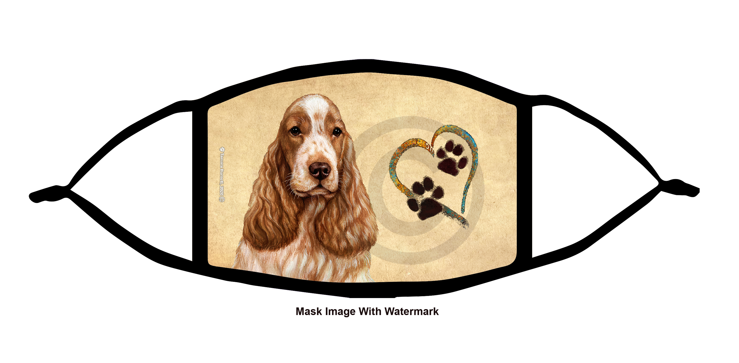 English Cocker Spaniel (Orange Roan) Paws On My Heart Cloth Face Mask image