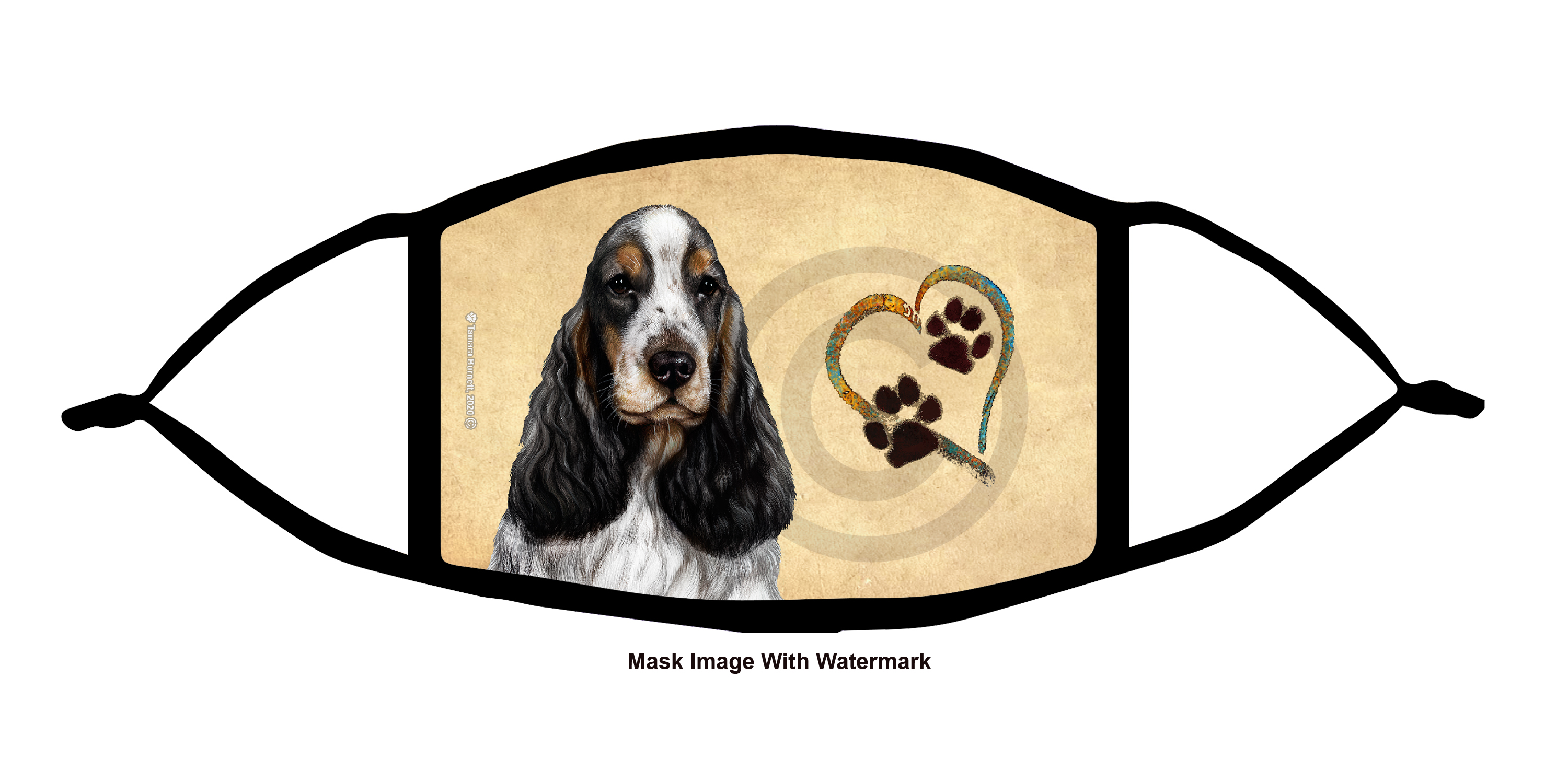 English Cocker Spaniel (Black Tricolor) Paws On My Heart Cloth Face Mask image