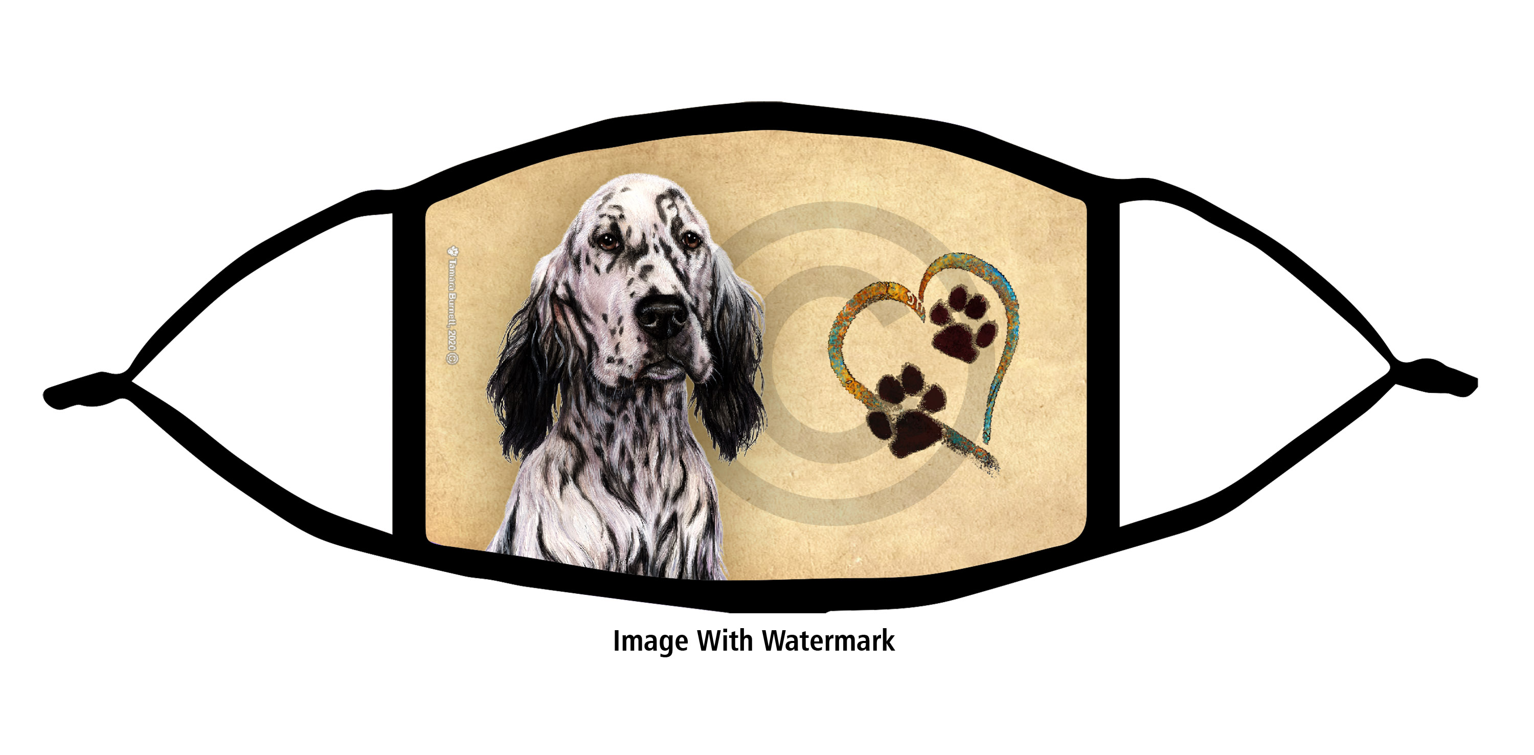 English Setter (Black and White) Paws On My Heart Cloth Face Mask Image