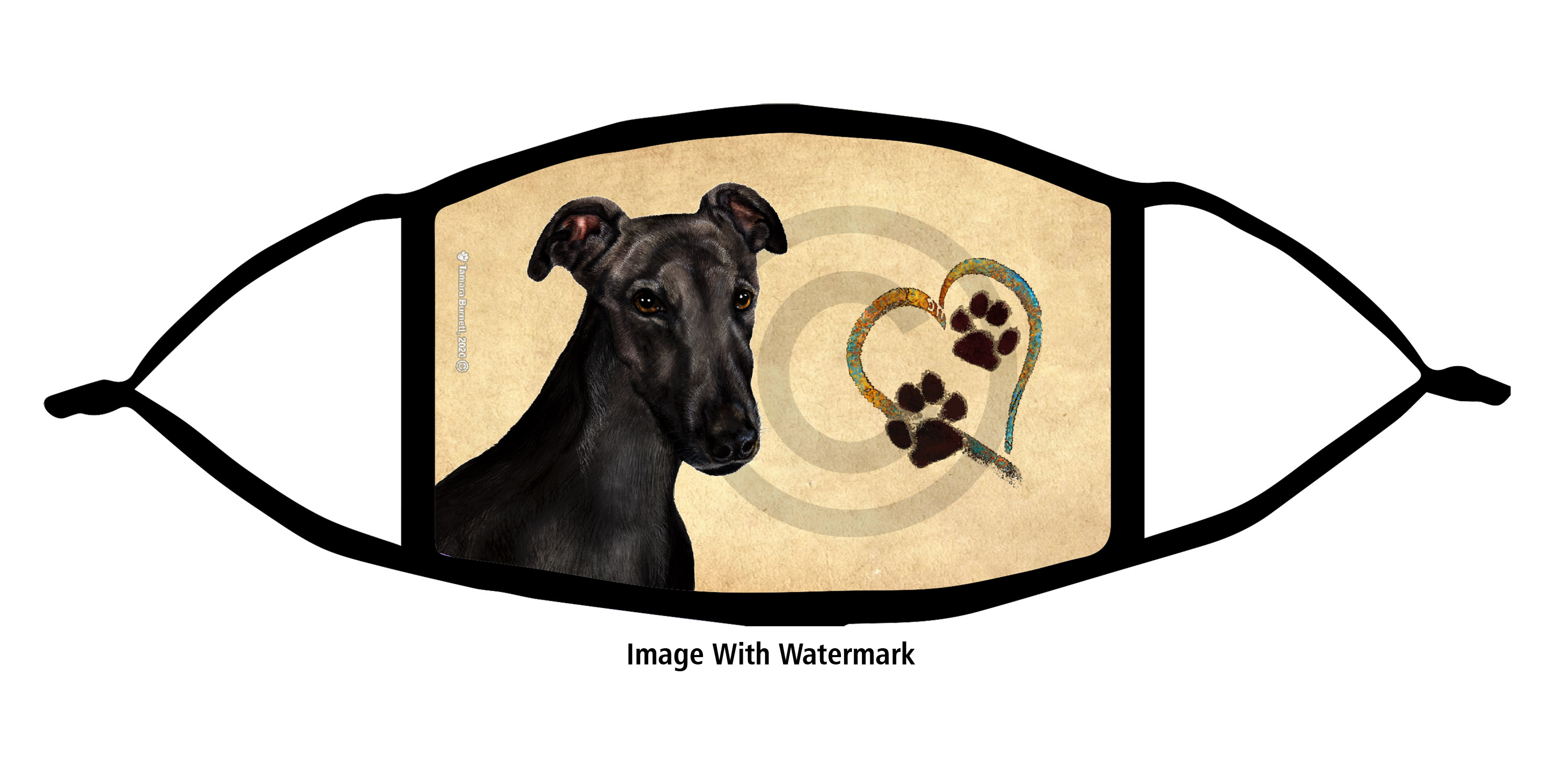 Greyhound (Black) Paws On My Heart Cloth Face Mask Image