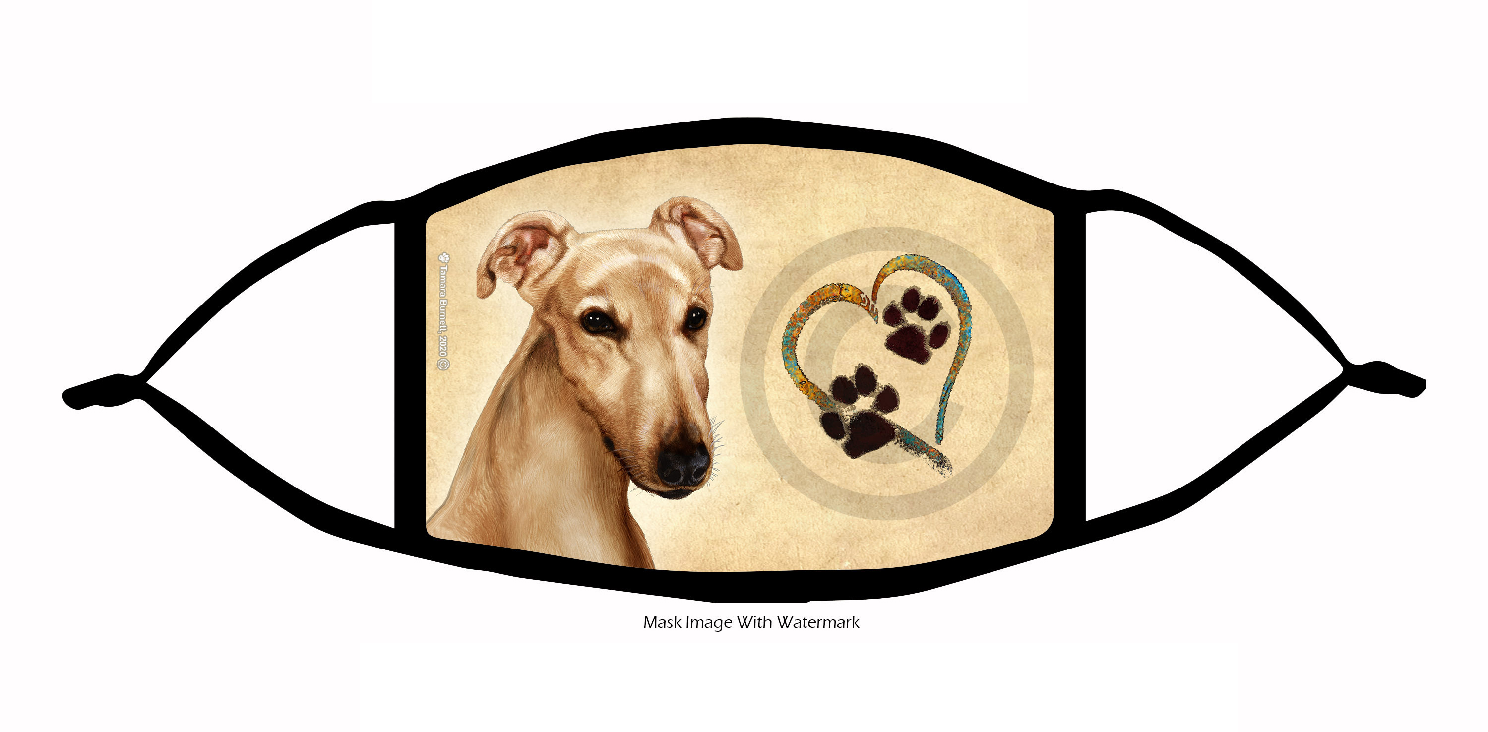 Greyhound (Cream) Paws On My Heart Cloth Face Mask image