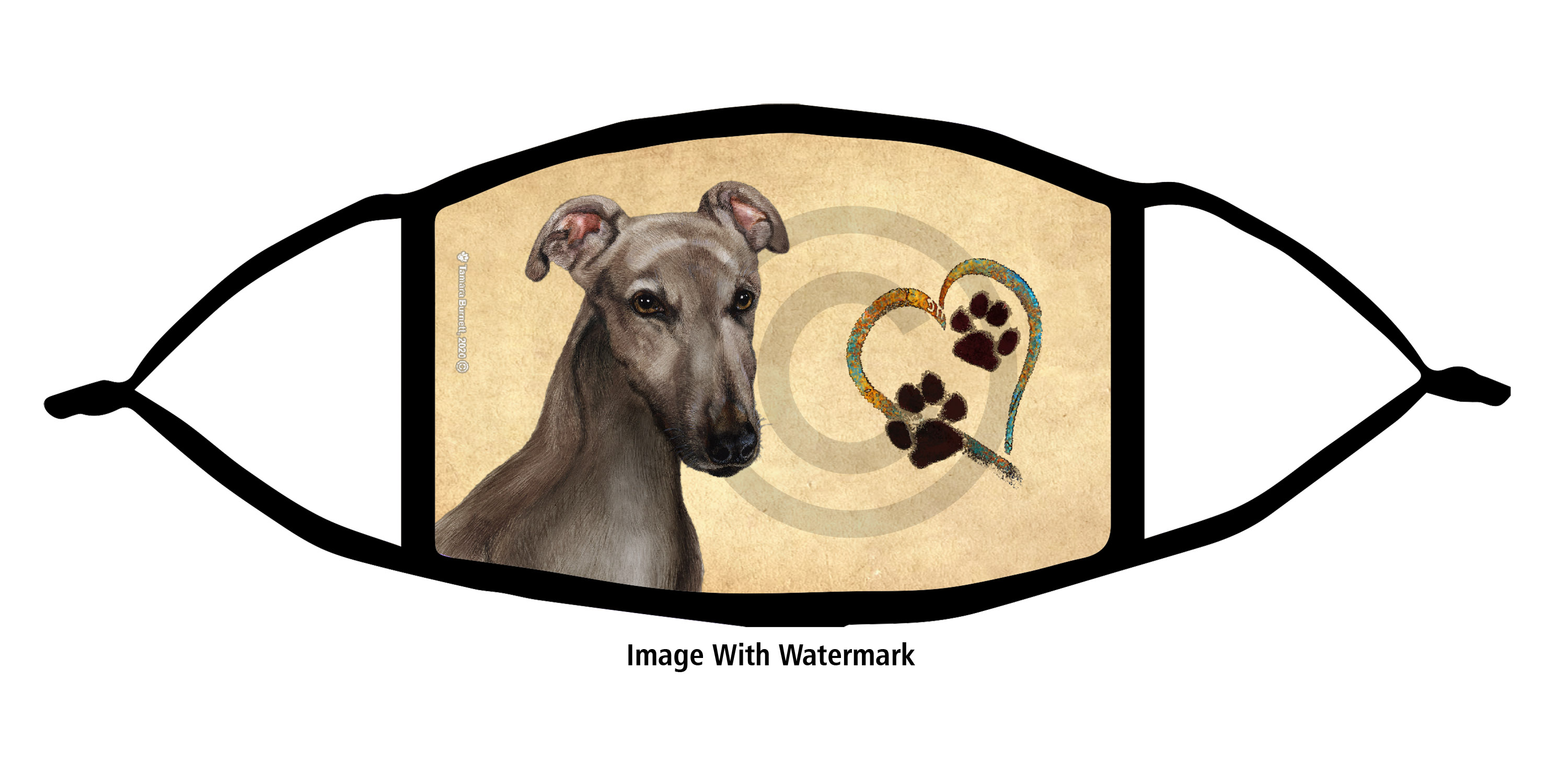 Greyhound (Grey) Paws On My Heart Cloth Face Mask Image
