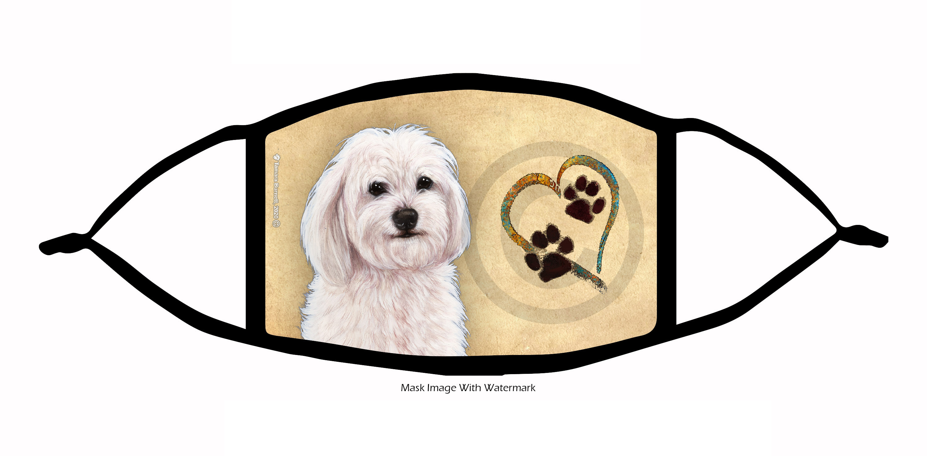 Havanese (White) Paws On My Heart Cloth Face Mask image