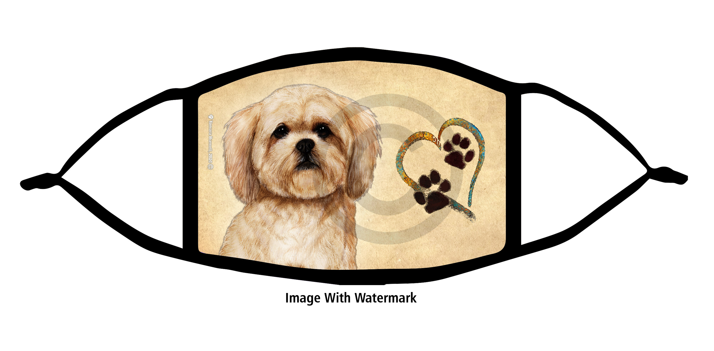 Lhasa apso (Cream) Paws On My Heart Cloth Face Mask Image