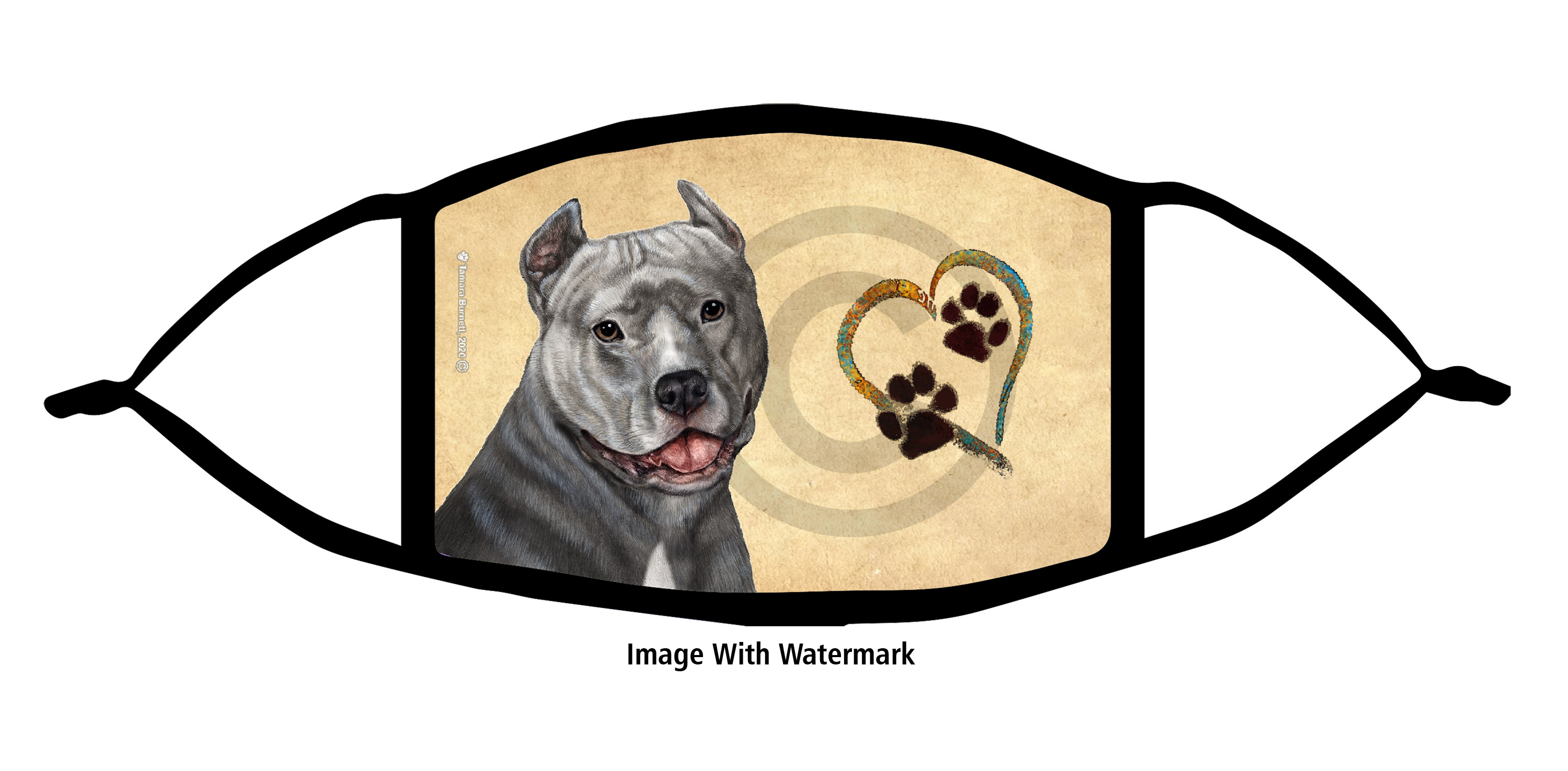 Pit Bull (Cropped, Blue and White) Paws On My Heart Cloth Face Mask Image